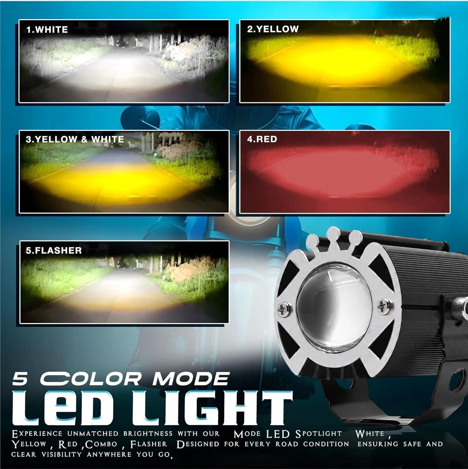 Image of FABTEC G16 LED Fog Light 5 Modes Red White Yellow Beam for Bike & Scooty with Switch Fog Lamp Motorbike LED (12 V, 30 W) (Universal For Bike, Pack of 2)