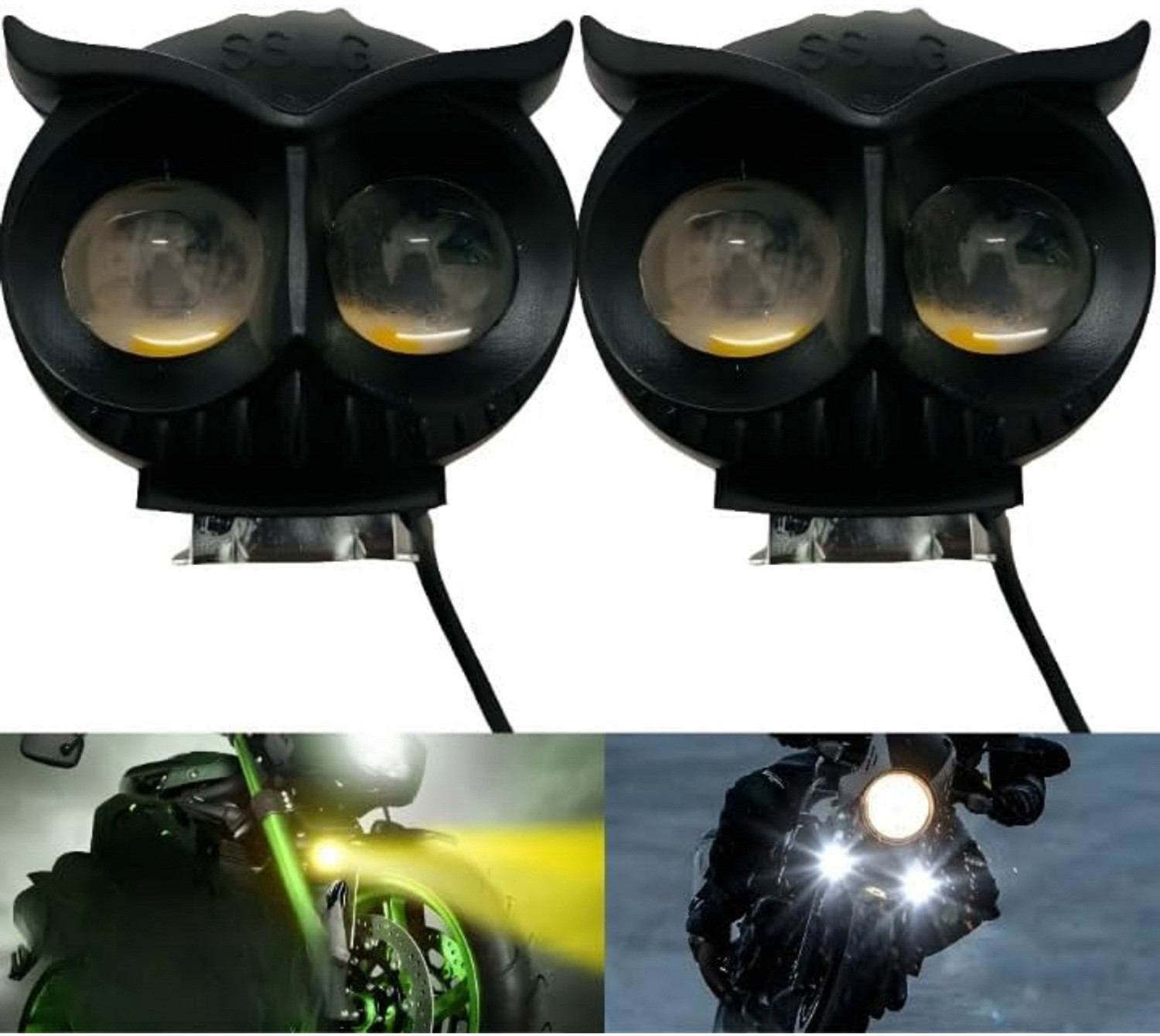 Image of Anaisha Enterprises OWL Led fog light for all bikes(yellow & white), pack of 2 bulb and a switch Fog Lamp Motorbike LED (12 V, 20 W)