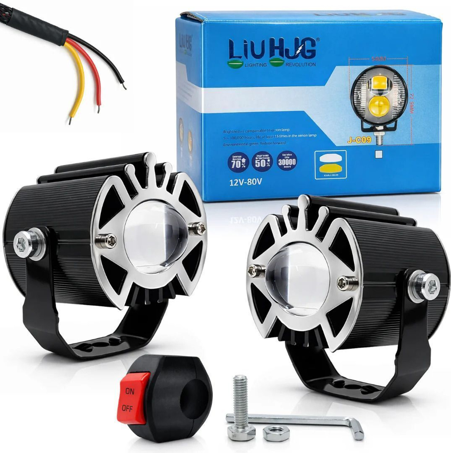Image of LIU HJG Yellow /White 50 Watt LED Fog Light With Blue Devil Eye Fog Lamp Car, Motorbike, Truck, Van LED (12 V, 50 W)