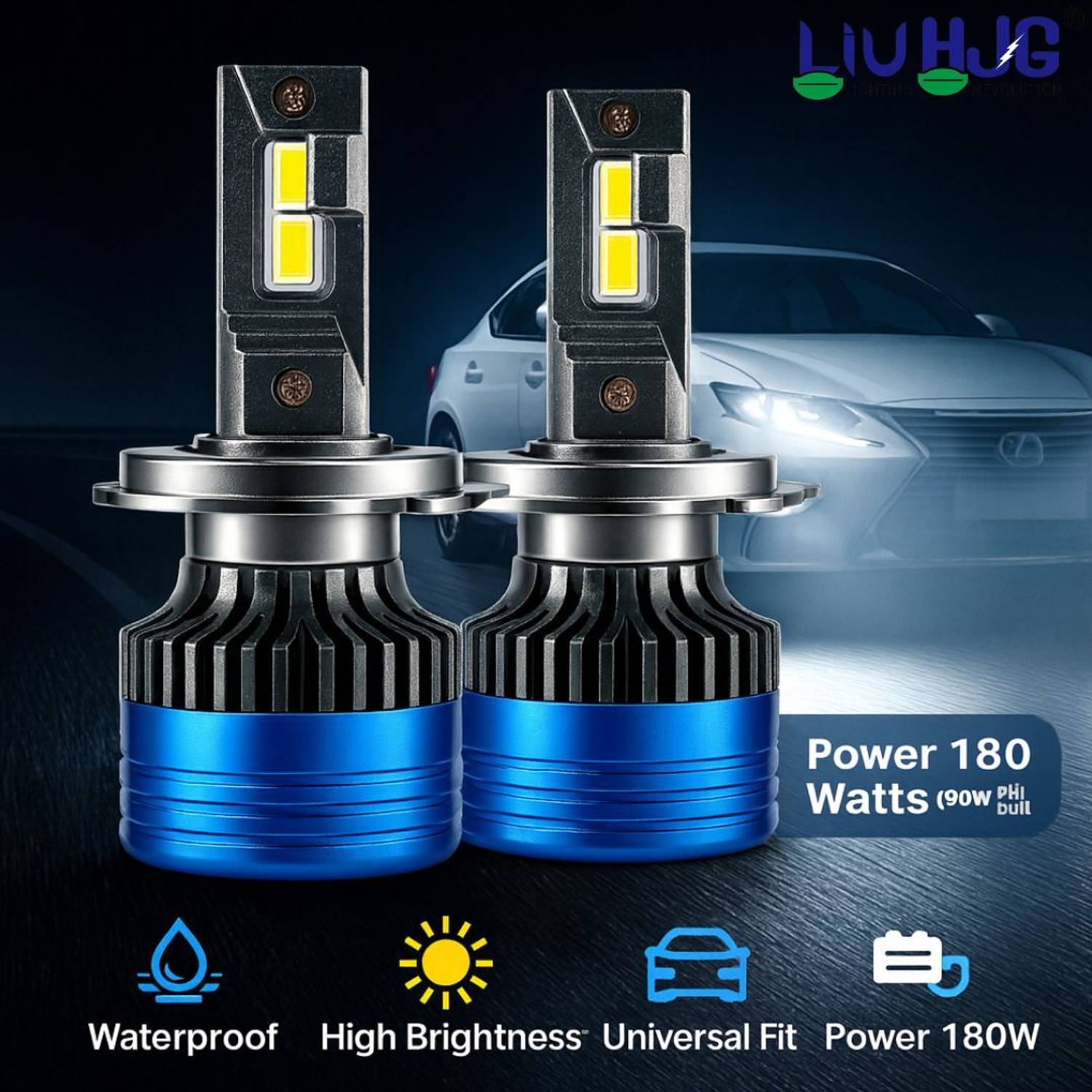 LIU HJG White LED 180W H4 Headlight Bulb - Image 4