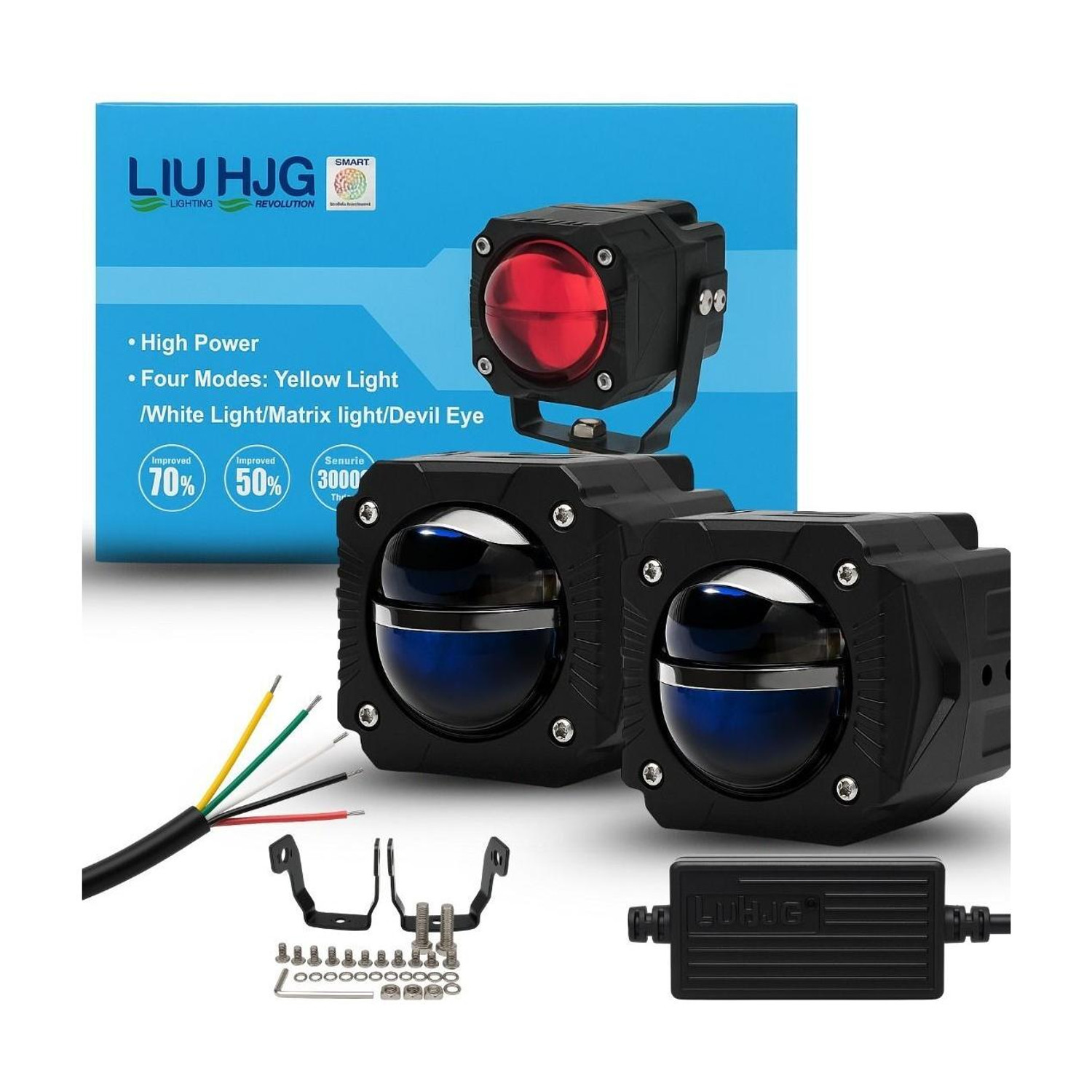 Image of LIU HJG Bright Yellow /White 120 Watt Gorilla Fog Light With Devil Eye Fog Lamp Motorbike, Car, Truck, Van LED (12 V, 120 W)