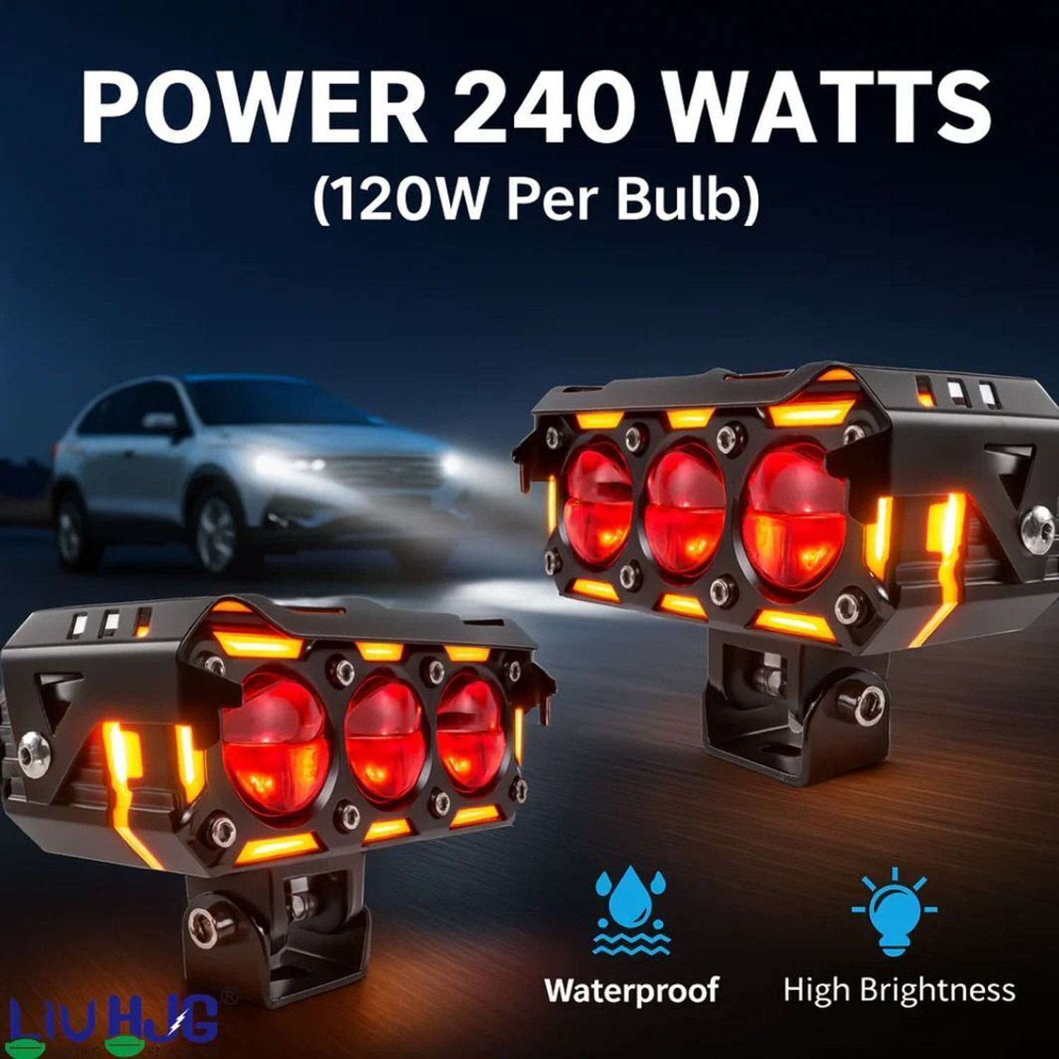 Image of LIU HJG Super Bright Yellow /White 240 Watt Fog Light With Devil Eye & DRL Feature Fog Lamp Car, Motorbike, Truck, Van LED (12 V, 240 W)