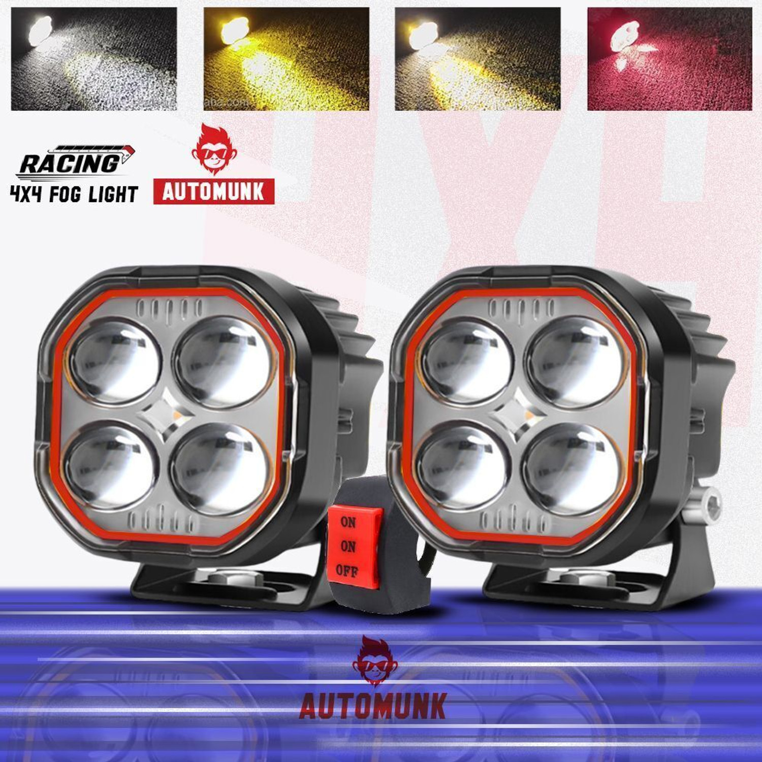 Image of automunk LIGHT K4 4 LENS YELLOW /WHITE Headlight Car, Motorbike, Truck, Van LED (12 V, 40 W)