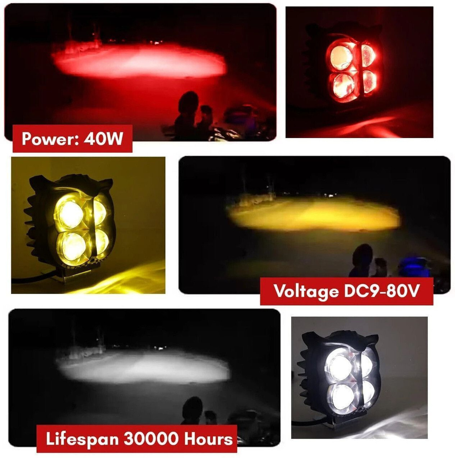 Image of LIU HJG Yellow /White 50 Watt Owl Fog Light With Red Devil Eye Fog Lamp Car, Motorbike, Truck LED (12 V, 50 W)