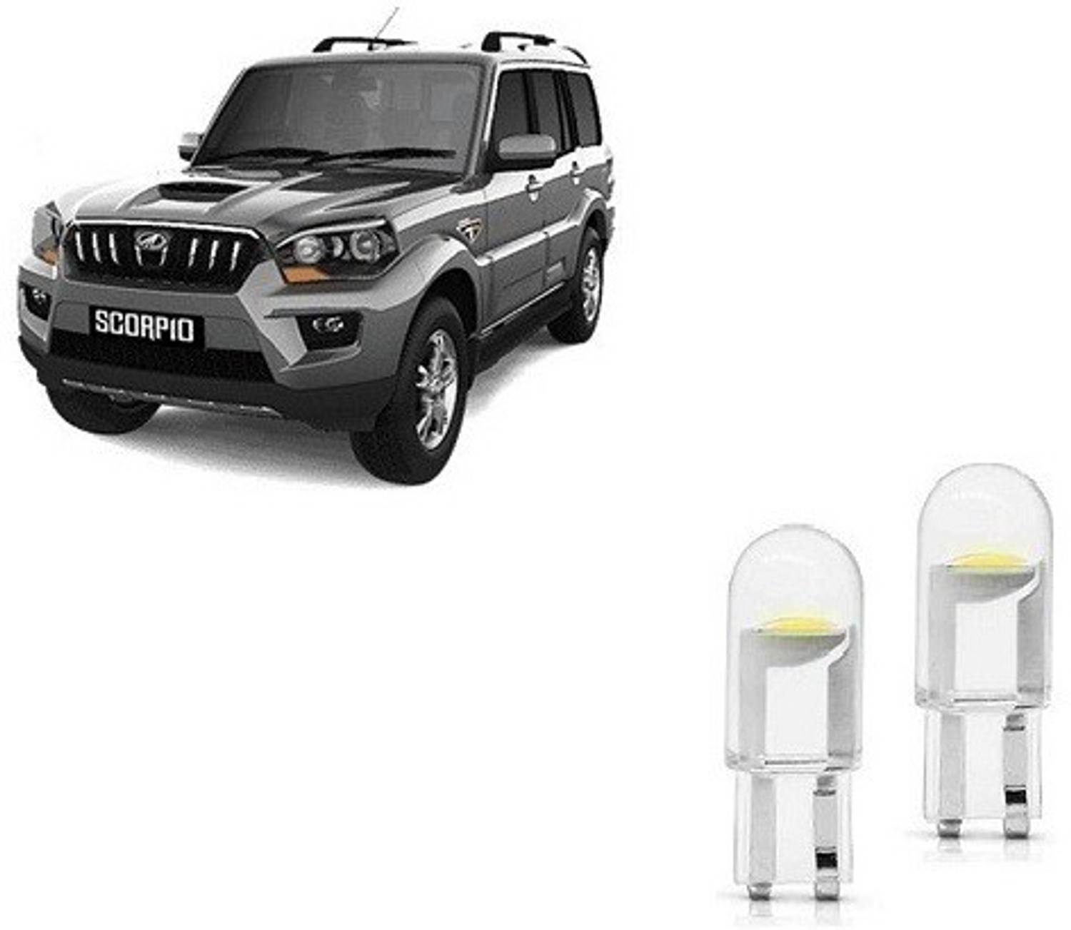 After cars T10 Led Parking Bulb Bright Indicator Bulb (White) (Set of 2) For Scorpio Old Parking Light Car LED for Mahindra (12 V, 1 W)