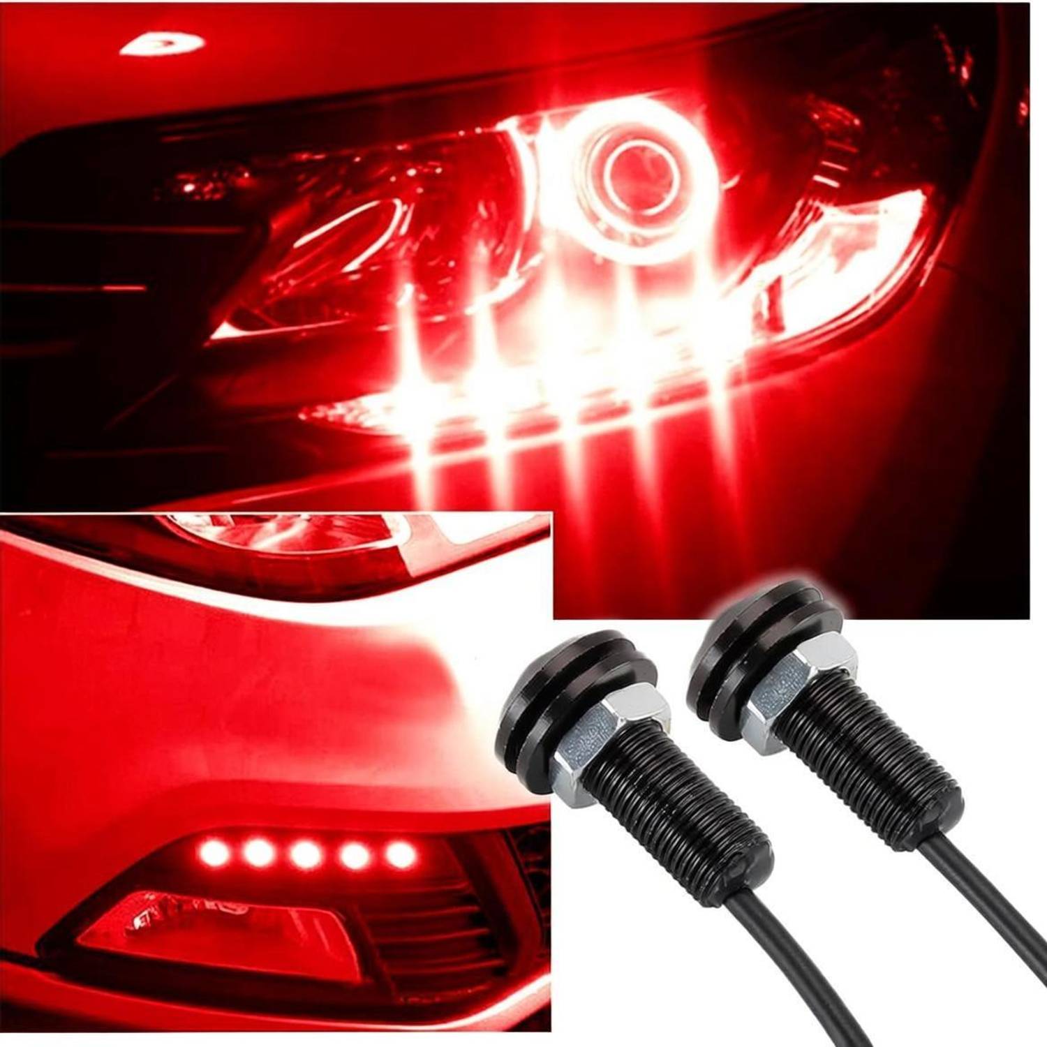 Auto MT 4PC Red Eagle Eye, LED Lights, 9W Running Parking Signal Lights for Car&Bike. Spring Leaf