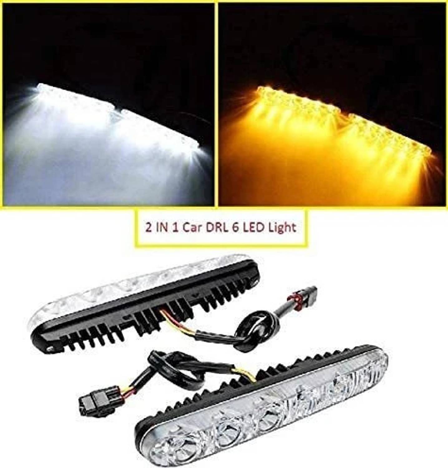 Auto MT 2 in 1 Car DRL 6 LED MATRIX WITH Turn Indicator Function Daytime Running Lights (2pc, 12V DC) Fog Lamp Car LED (12 V, 24 W)