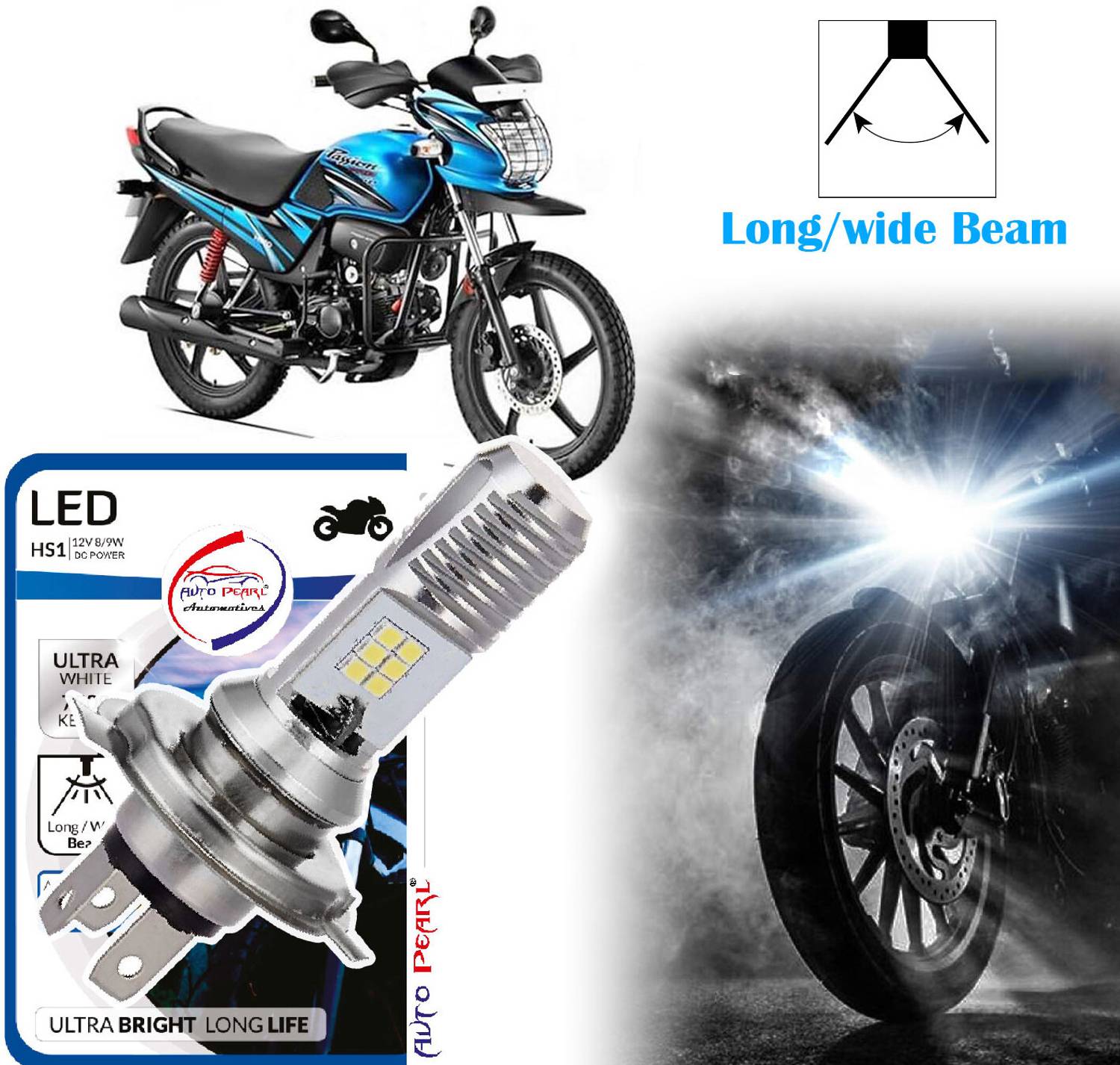 AUTO PEARL 2-Side 12Led Chips Motorcycle Bulb 7500K-12V-9W wide Beam Ultra Bright White B67 Headlight Motorbike LED for Hero (12 V, 9 W)