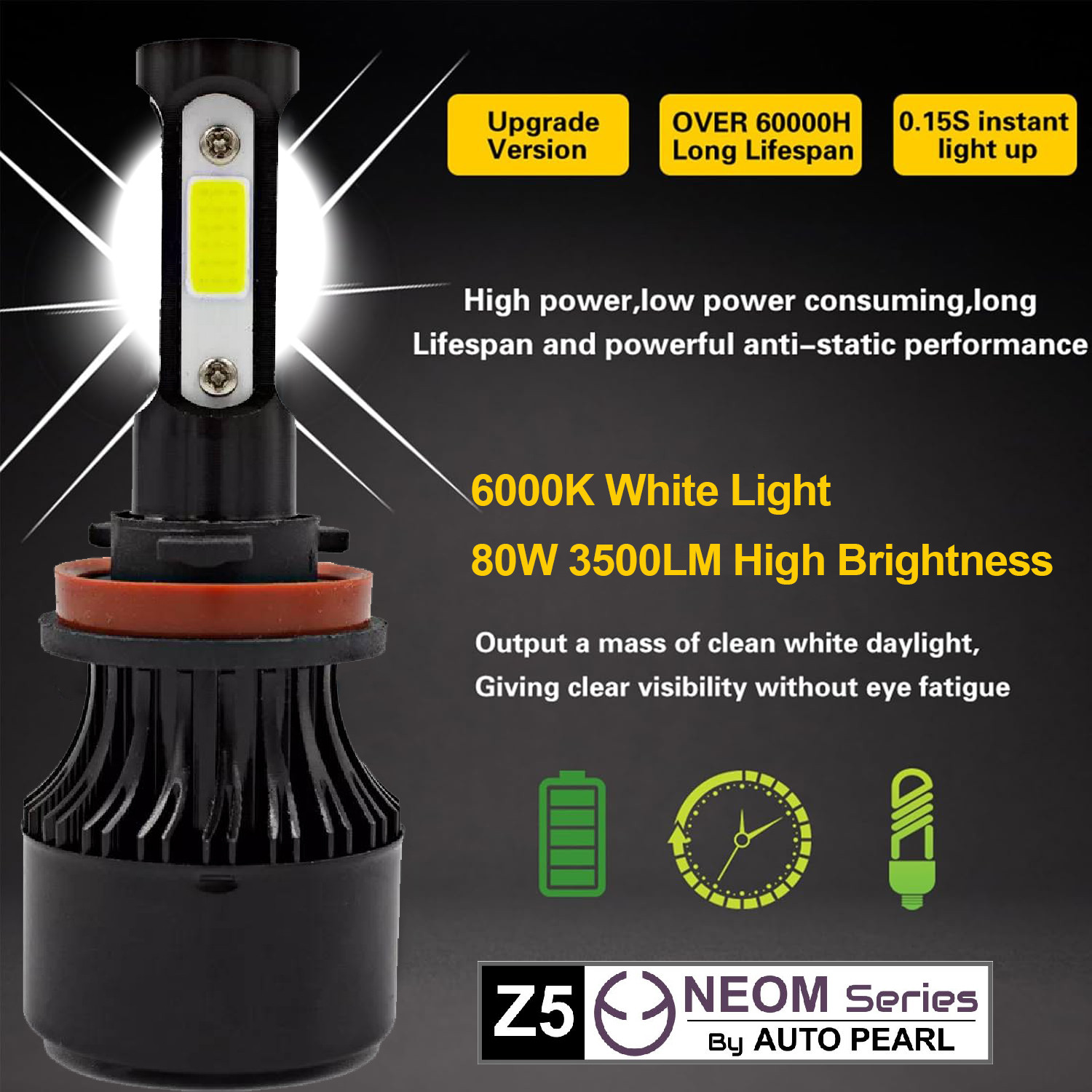Image of AUTO PEARL 4-Sides H8 /H9 LED Bulb for Car 80W-12V 3500LM 6000K Ultra White light A81 Fog Lamp Car LED for Maruti Suzuki (12 V, 80 W)