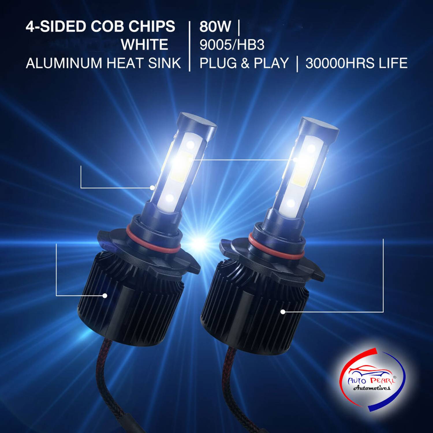AUTO PEARL 4side 9005/HB3 LED Bulb for Car 80W-12V 14000LM 6000K