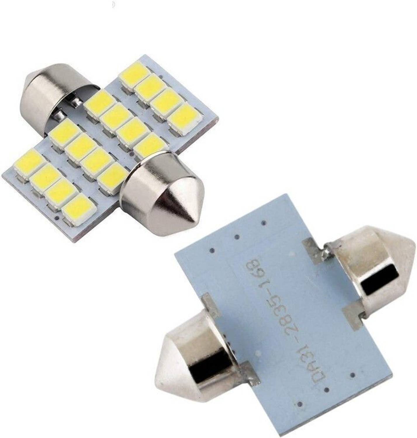 AutoPowerz 16 LED Universal Car Interior Super Bright Roof Light Reading Dome Bulb Lamp with Festoon Holder (Pack of 2Pcs ) License Plate Light Car LED (10 V, 5 W)