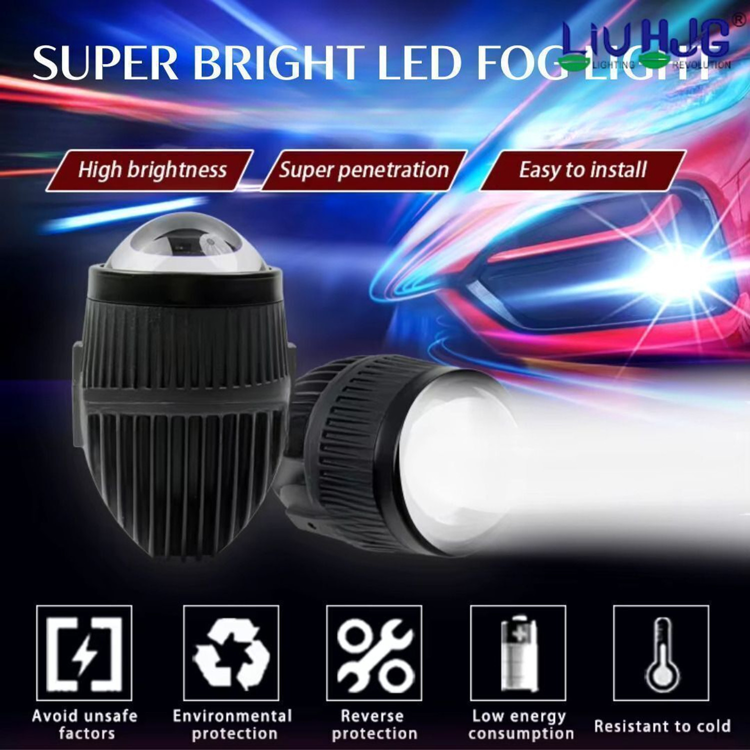 Image of LIU HJG J-37 Lens Projector Fog Light Super Bright Yellow /White with Devil Eye Fog Lamp Car, Motorbike, Truck LED (9 V, 60 W)