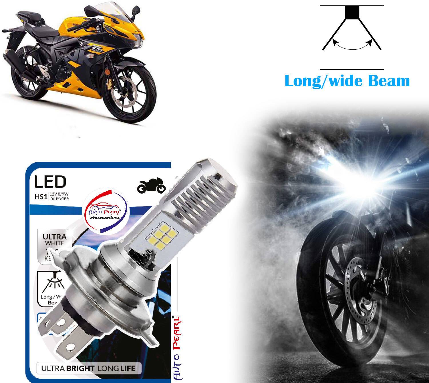 AUTO PEARL 2-Side 12Led Chips Motorcycle Bulb 7500K-12V-9W wide Beam Ultra Bright White E08 Headlight Motorbike LED for Suzuki (12 V, 9 W)