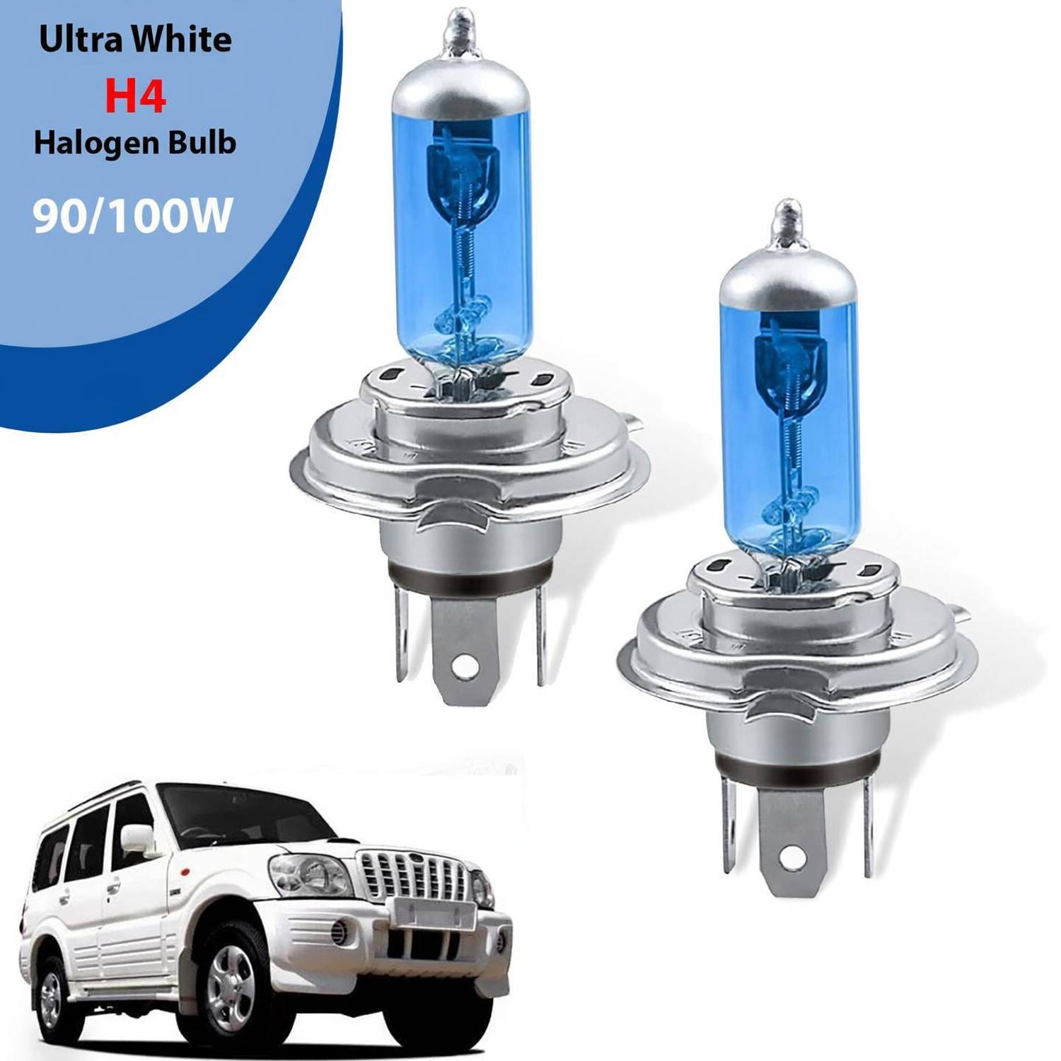 AUTO PEARL H4 Halogen Headlight bulb 90/100W 5000K Ultra White Low/High Beam Bulb (A90) Headlight Car, Truck, Van Halogen for Mahindra (12 V, 100 W)