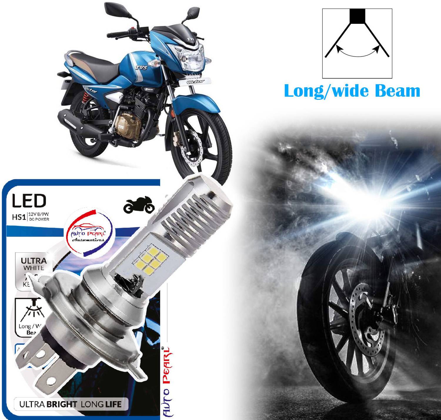 AUTO PEARL 2-Side 12Led Chips Motorcycle Bulb 7500K-12V-9W wide Beam Ultra Bright White E74 Headlight Motorbike LED for TVS (12 V, 9 W)