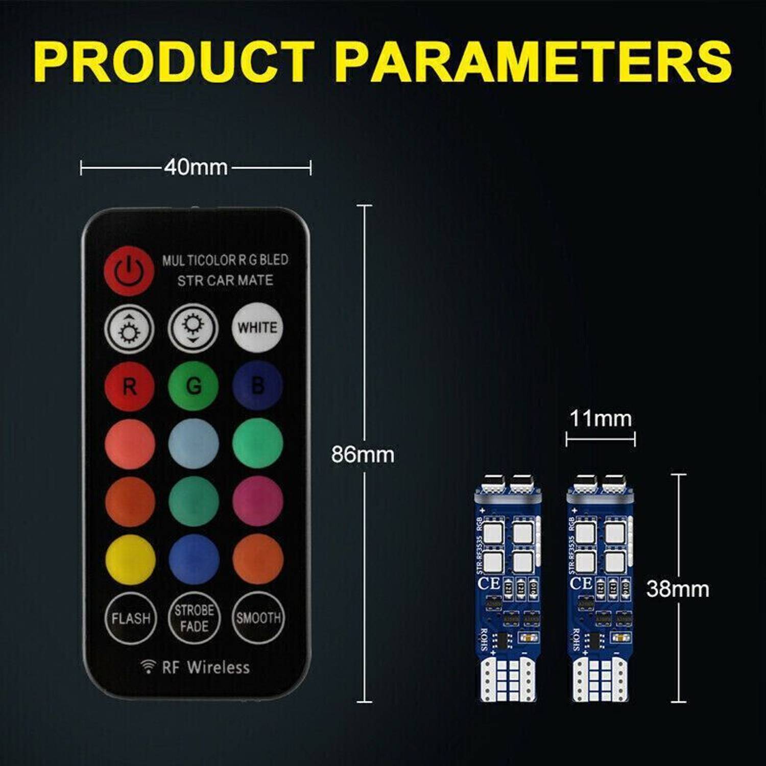 AutoPowerz Multi-Color RGB T10 LED Bulbs with RF Remote - Image 3