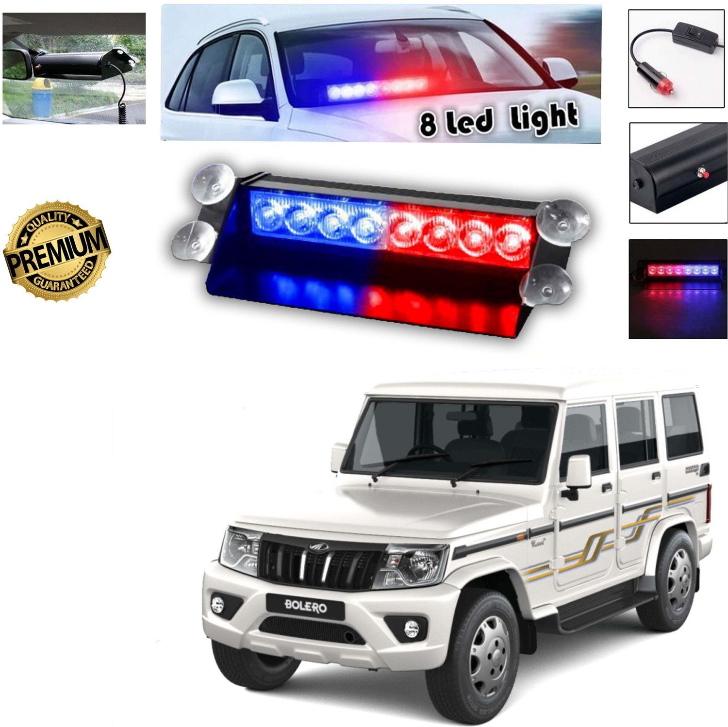 Image of Gadiparts 8 LED Police Car Flashing Lights for Bolero Fog Lamp Car LED for Mahindra (12 V, 35 W)