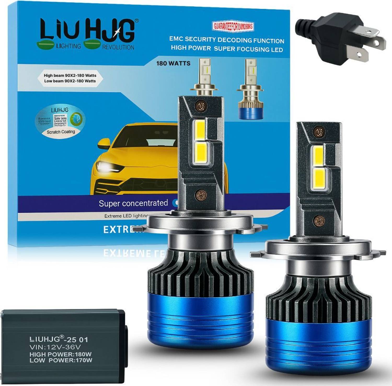 LIU HJG White LED 180W H4 Headlight Bulb