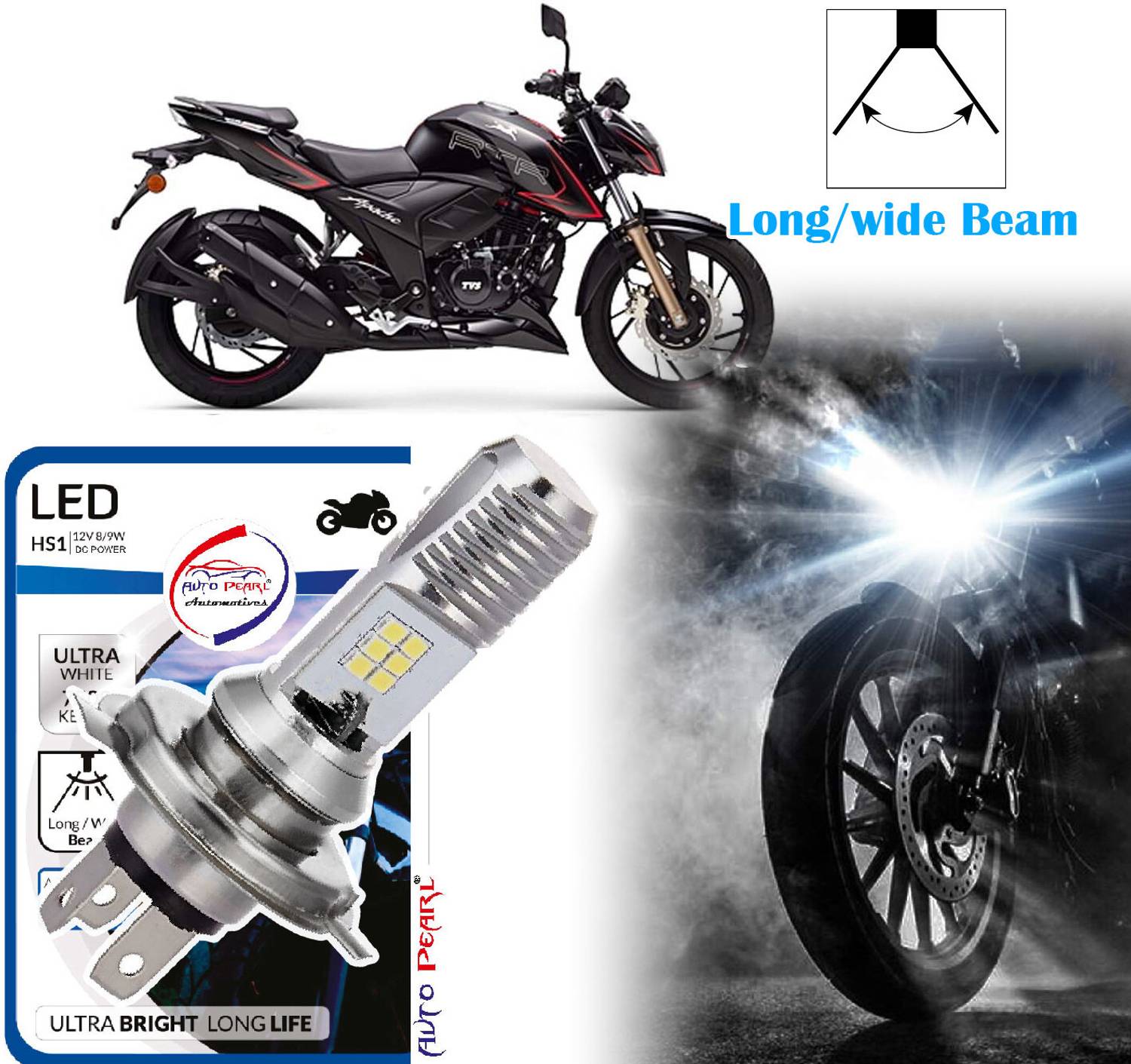 AUTO PEARL 2-Side 12Led Chips Motorcycle Bulb 7500K-12V-9W wide Beam Ultra Bright White E40 Headlight Motorbike LED for TVS (12 V, 9 W)