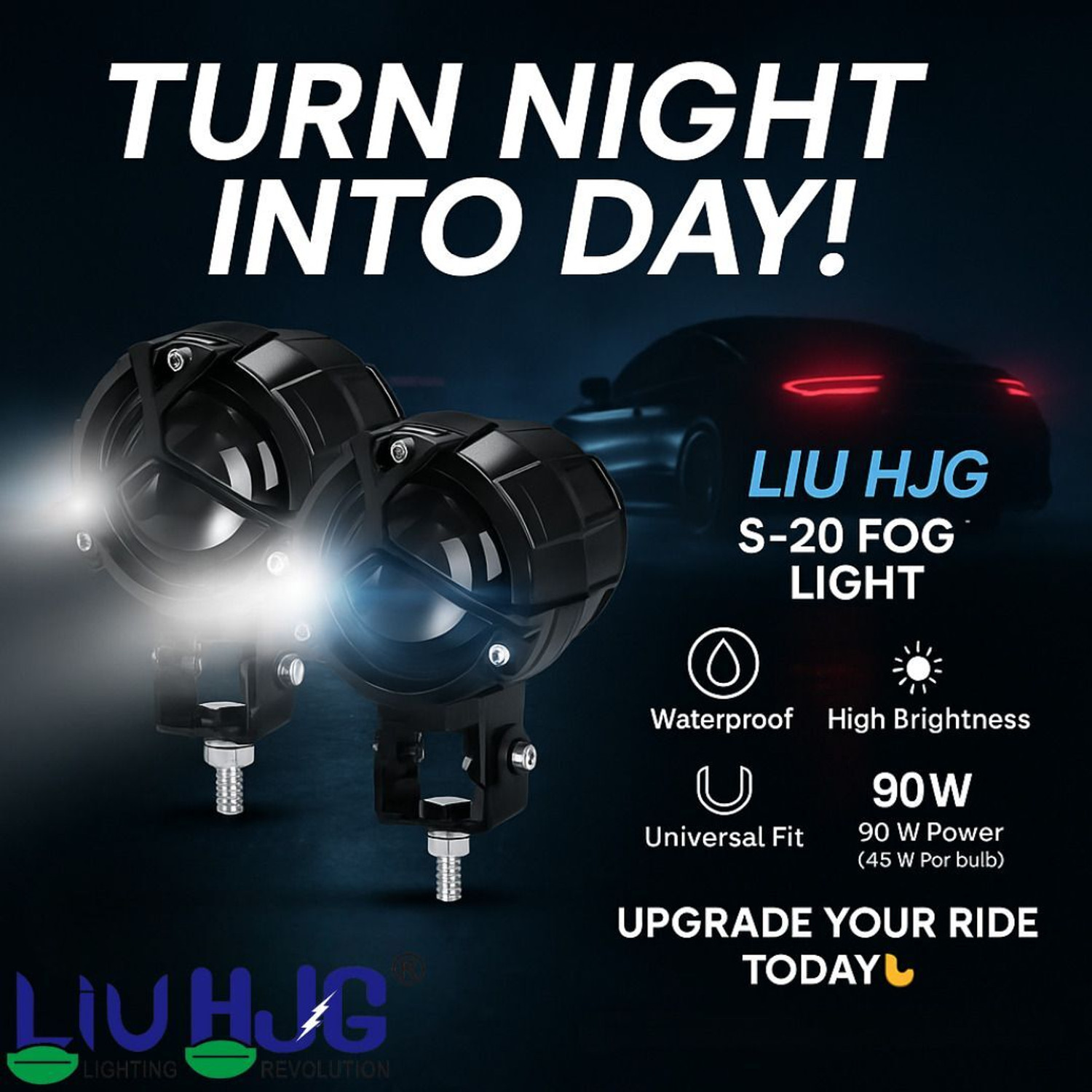 Image of LIU HJG High Bright LED Fog Light Heavy Duty Yellow /White /Red Devil Eye Light Reflection Fog Lamp Car, Motorbike, Truck, Van LED (12 V, 90 W)