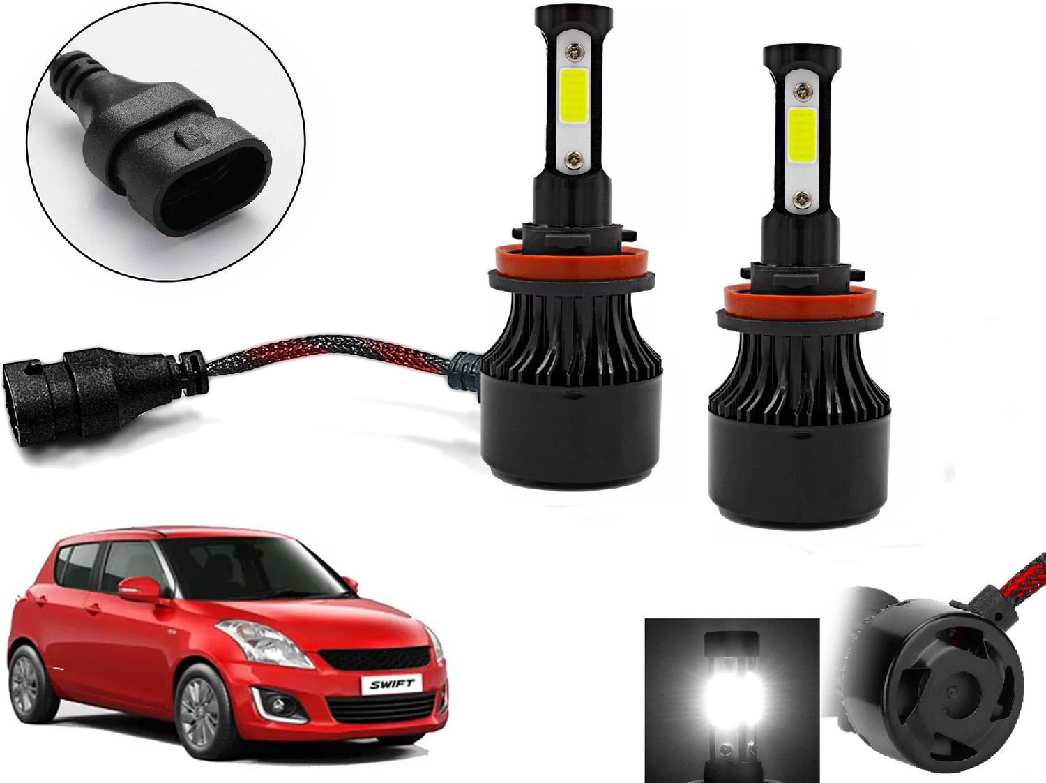 Image of AUTO PEARL 4-Sides H8 /H9 LED Bulb for Car 80W-12V 3500LM 6000K Ultra White light A81 Fog Lamp Car LED for Maruti Suzuki (12 V, 80 W)