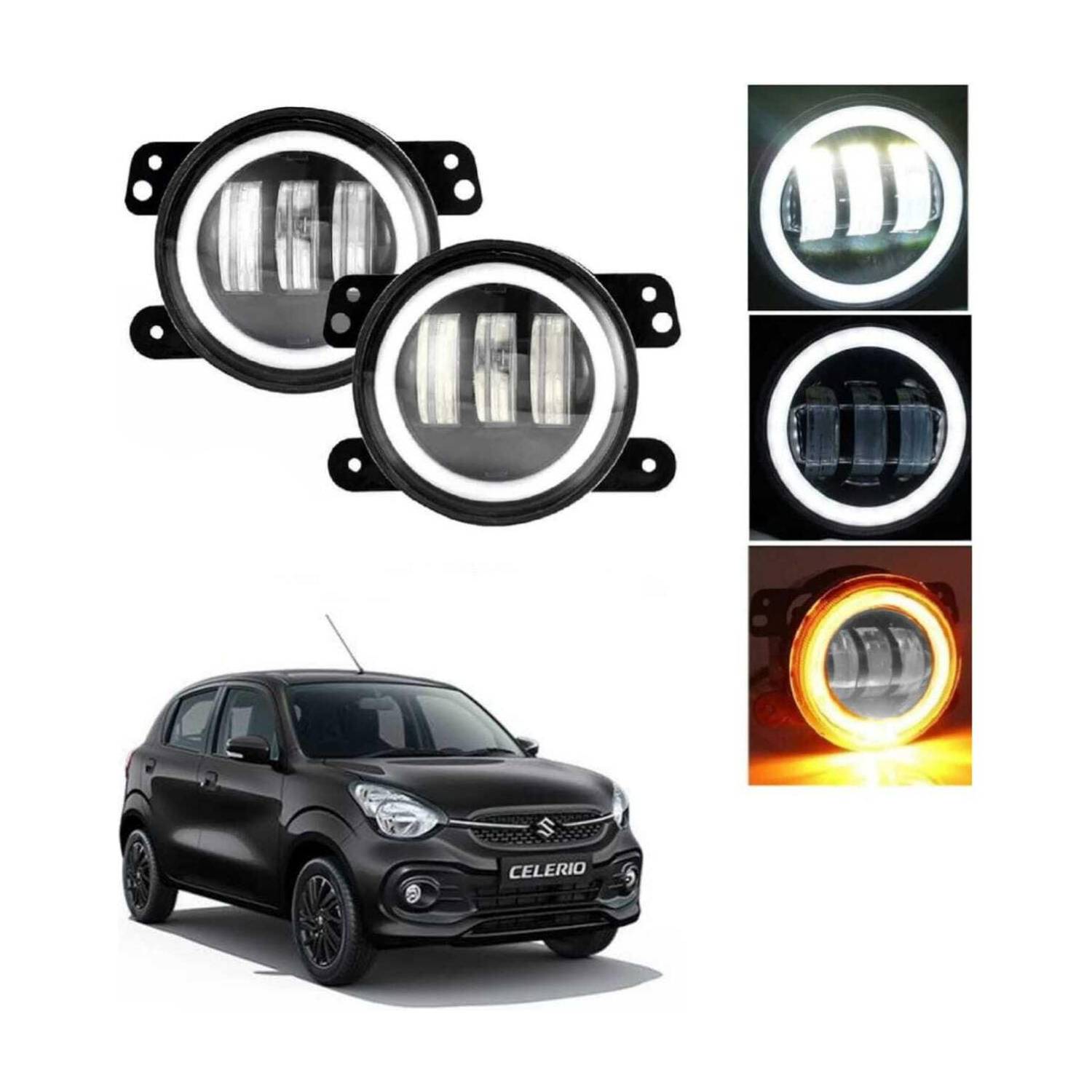 TASAZE 3.5 inch White Amber Ring DRL Fog Light - Image 1