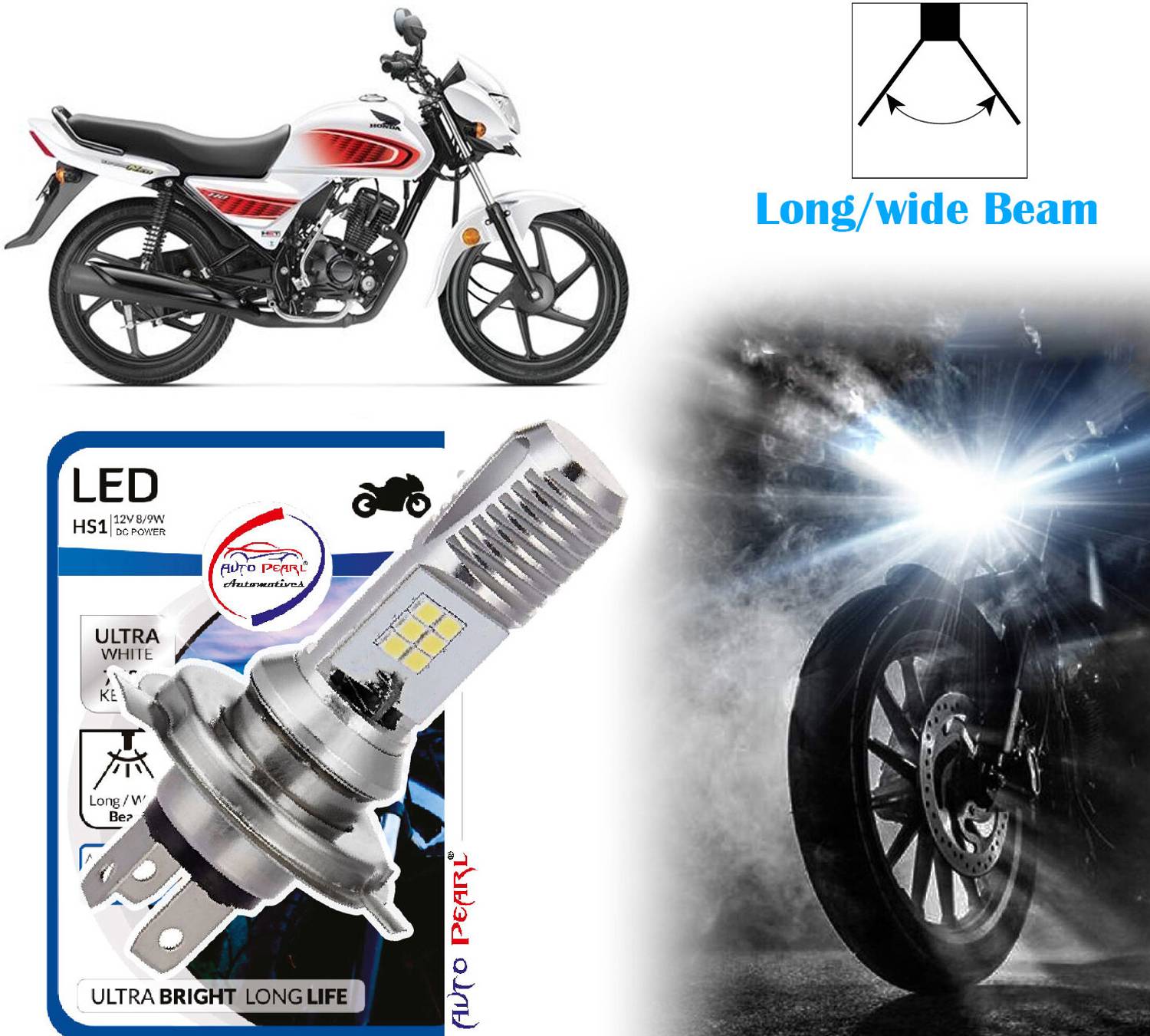 AUTO PEARL 2-Side 12Led Chips Motorcycle Bulb 7500K-12V-9W wide Beam Ultra Bright White C22 Headlight Motorbike LED for Honda (12 V, 9 W)
