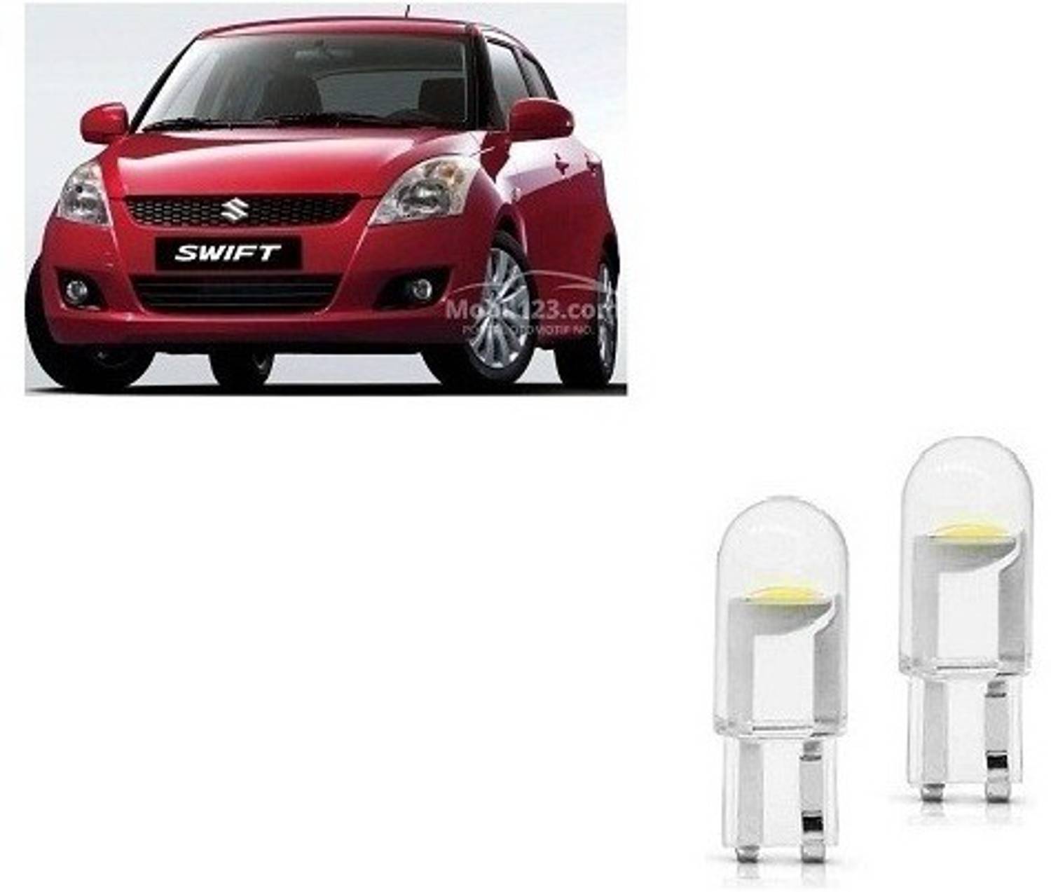After cars T10 Led Parking Bulb Bright Indicator Bulb (White) (Set of 2) For Swift 2013 Parking Light Car LED for Maruti Suzuki (12 V, 1 W)