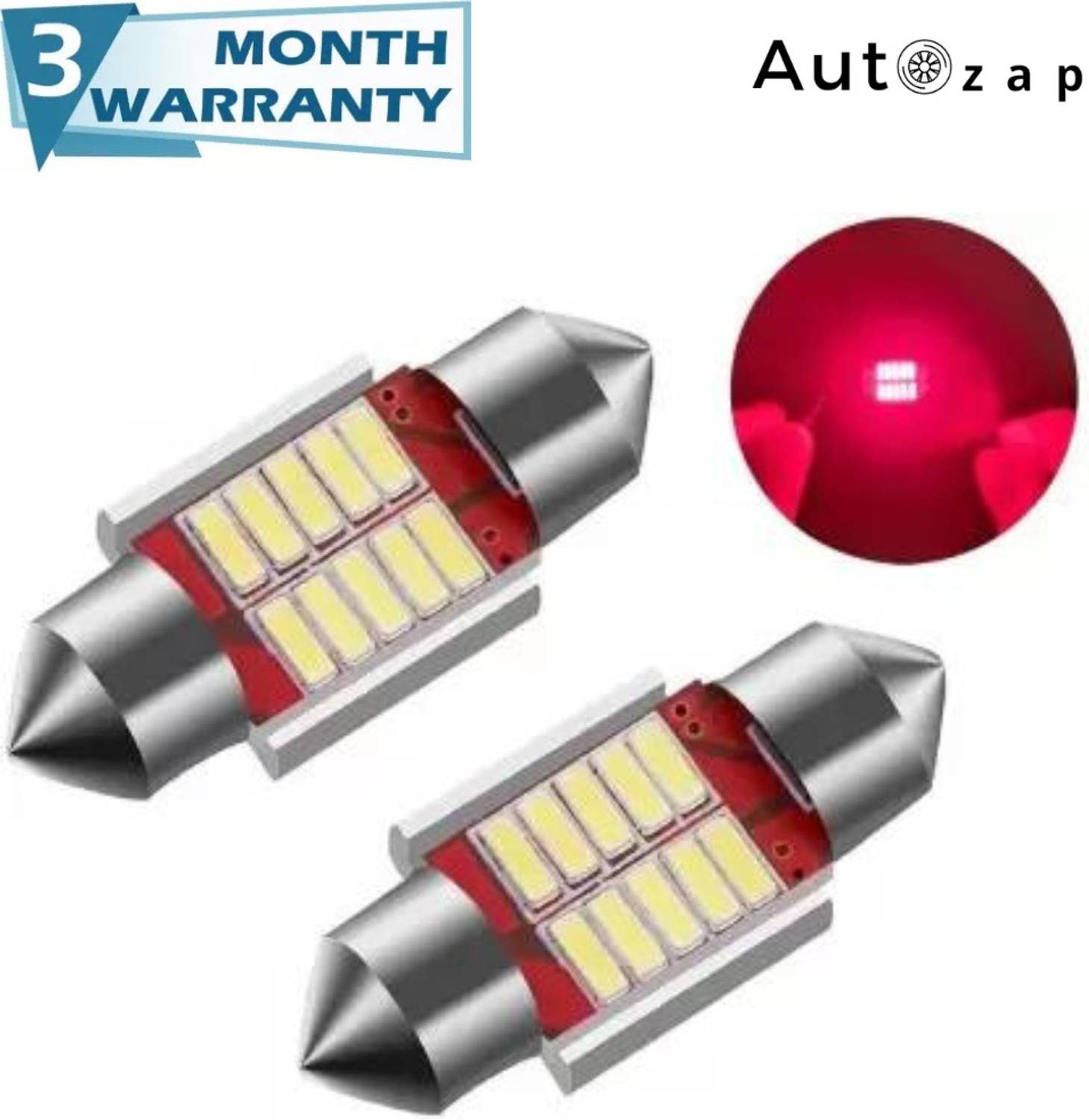 Autozap 10 LED Car Interior Roof Light RED Interior Light Car LED (10 V, 5 W)