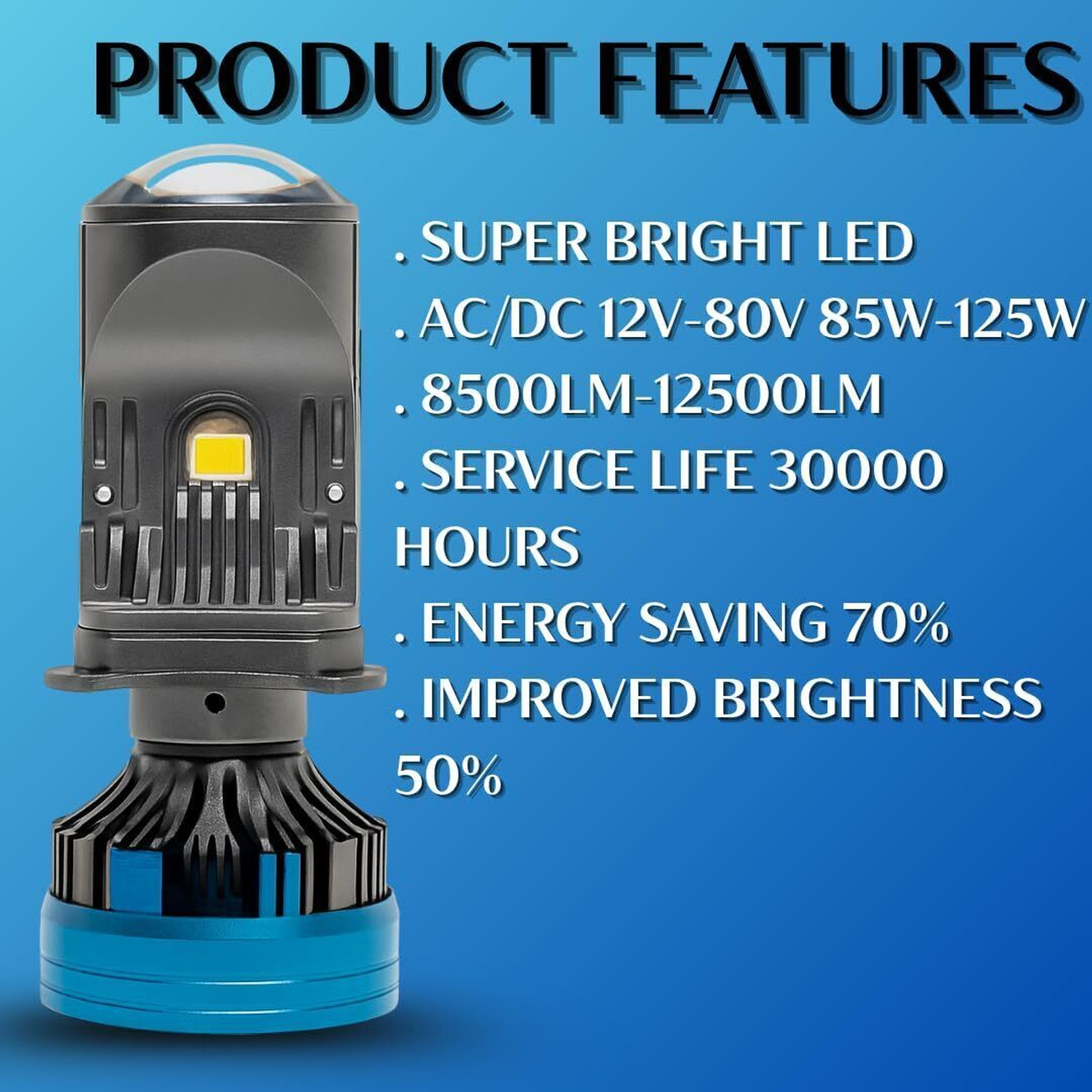 Image of LIU HJG White LED H4 Fitting Headlight Bulb Headlight Motorbike, Car, Truck, Van LED (12 V, 125 w)