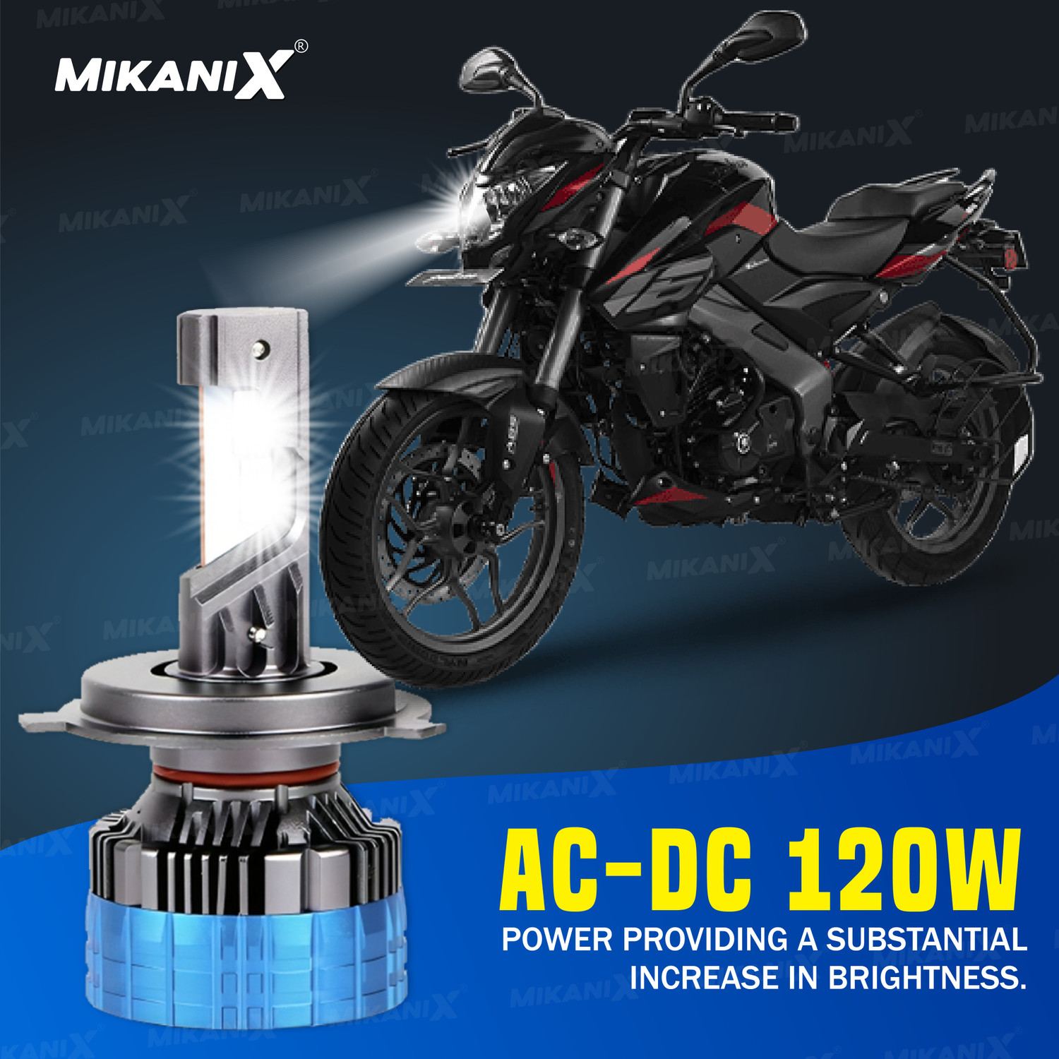 Image of MIKANIX Ultra Bright H4 Fitting 120W Led Headlight Bulb | High /Low Beam With Cooling Fan Headlight Motorbike LED (12 V, 120 W)