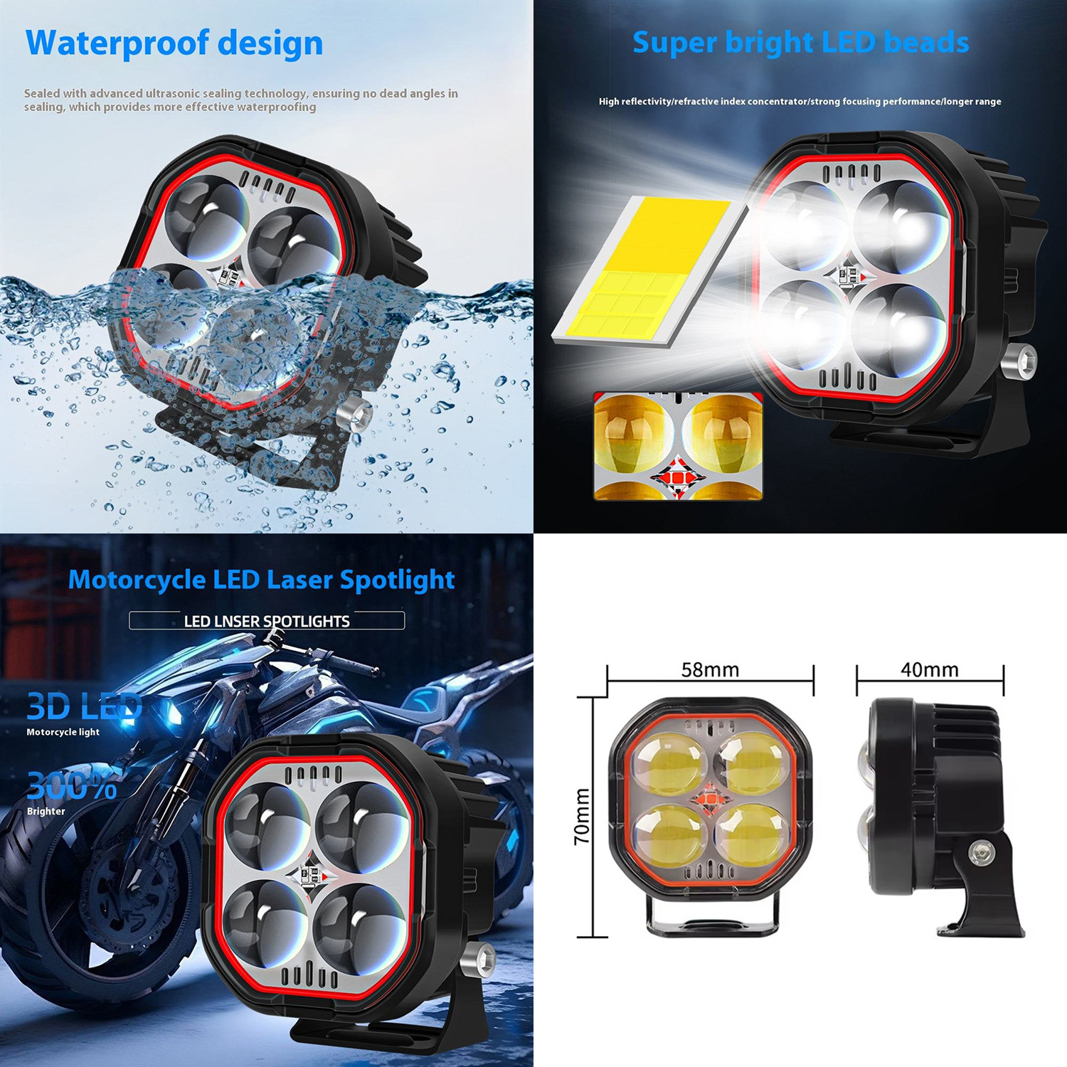 Image of Rhtdm 4 LED Universal Projector Light for Bike Original Fog Light for Bike And Car Fog Lamp Bus, Car, Motorbike, Truck, Van LED (12 V, 49 W)