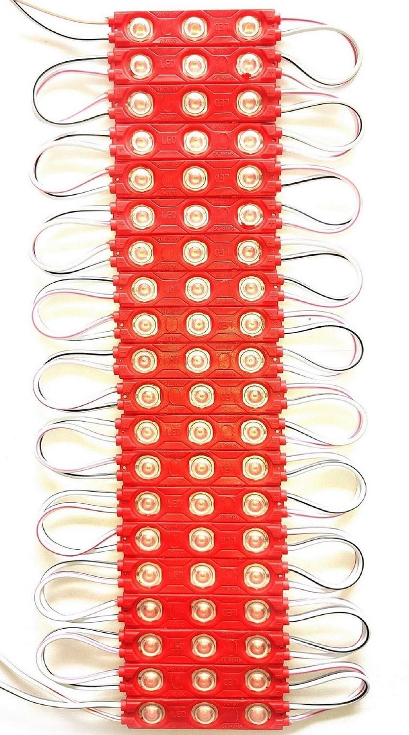 Average (20 Pieces) {RED} DC 12V 1.5 Watt Optical Lens 3 LED Module Light For Decoration Interior Light Motorbike, Car, Truck, Van LED (1.5 V, 12 W)