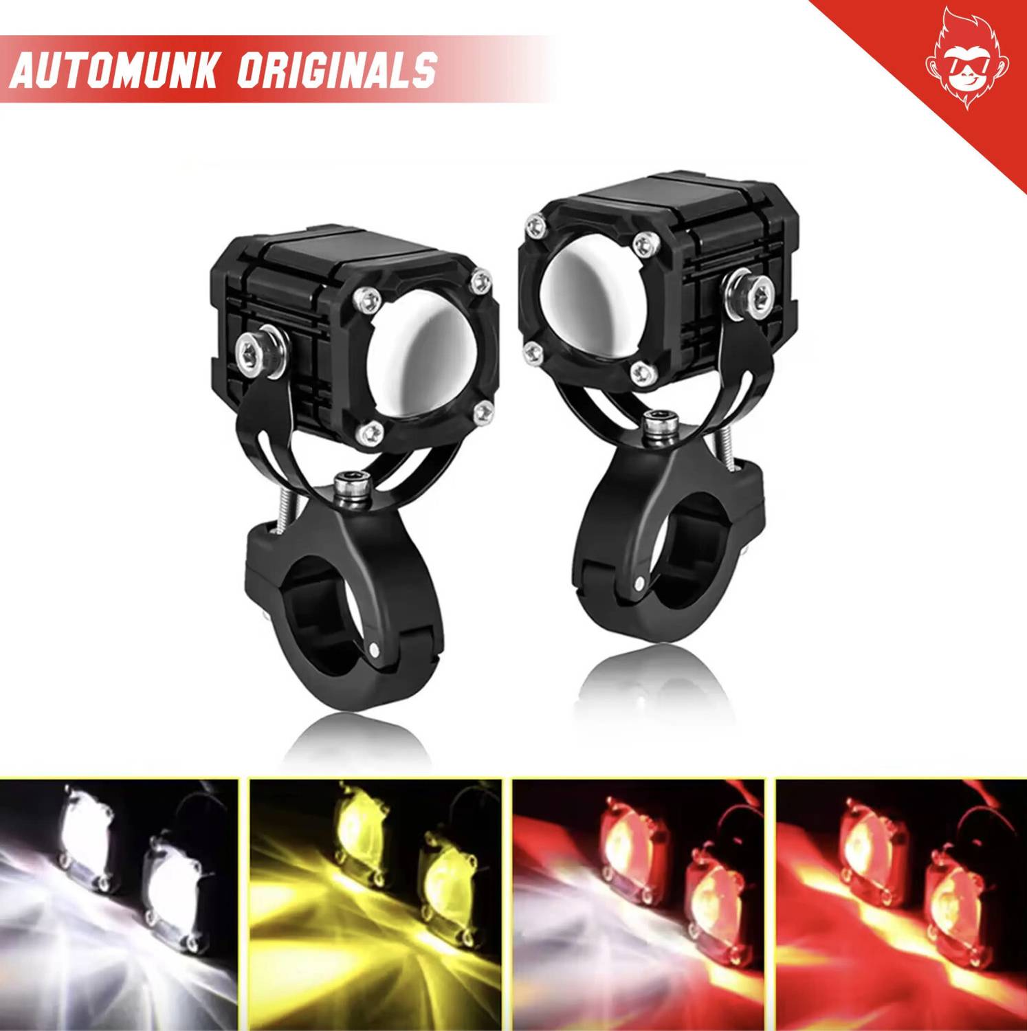 automunk Motorcycle LED Fog Lamp White Yellow