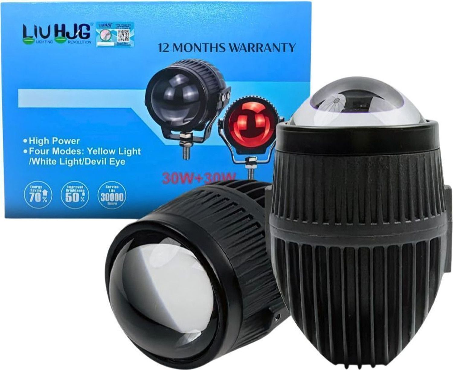 Image of LIU HJG J-37 Lens Projector Fog Light Super Bright Yellow /White with Devil Eye Fog Lamp Car, Motorbike, Truck LED (9 V, 60 W)