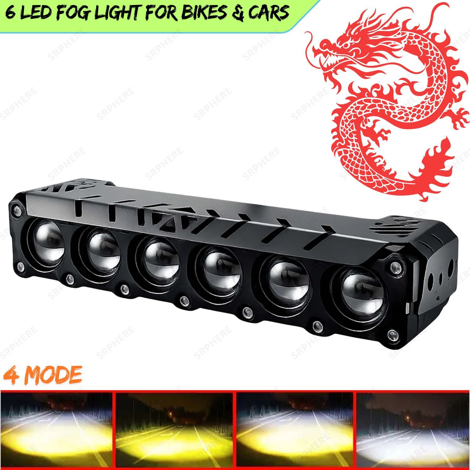 Image of ENEMYT A1 6 Lens LED Fog Light for Bikes & Cars | White & Yellow Dual Color Fog Lamp Car, Motorbike LED (12 V, 30 W)