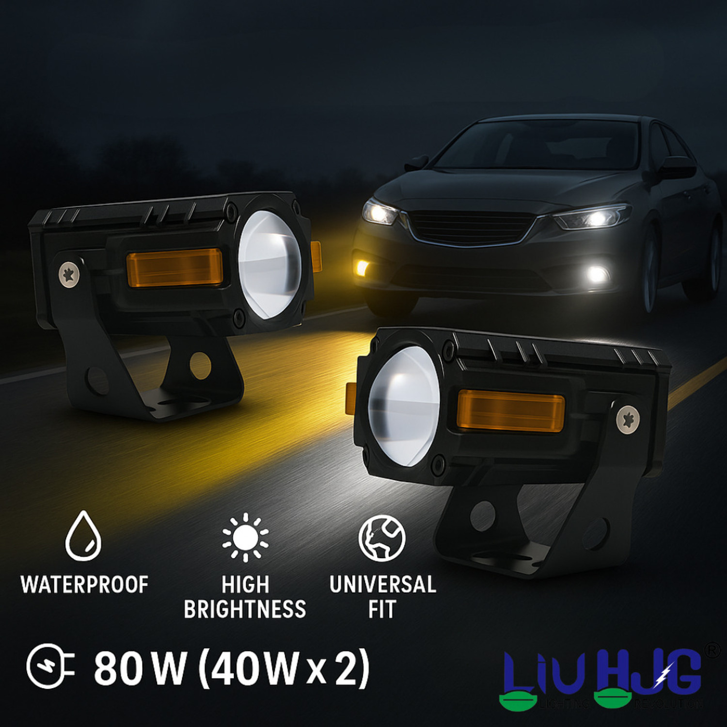 Image of LIU HJG Bike Super Bright Fog Light Yellow, White, Red Devil Eye Light 80W 12V DC Power Fog Lamp Car, Motorbike, Truck, Van LED (12 V, 80 W)