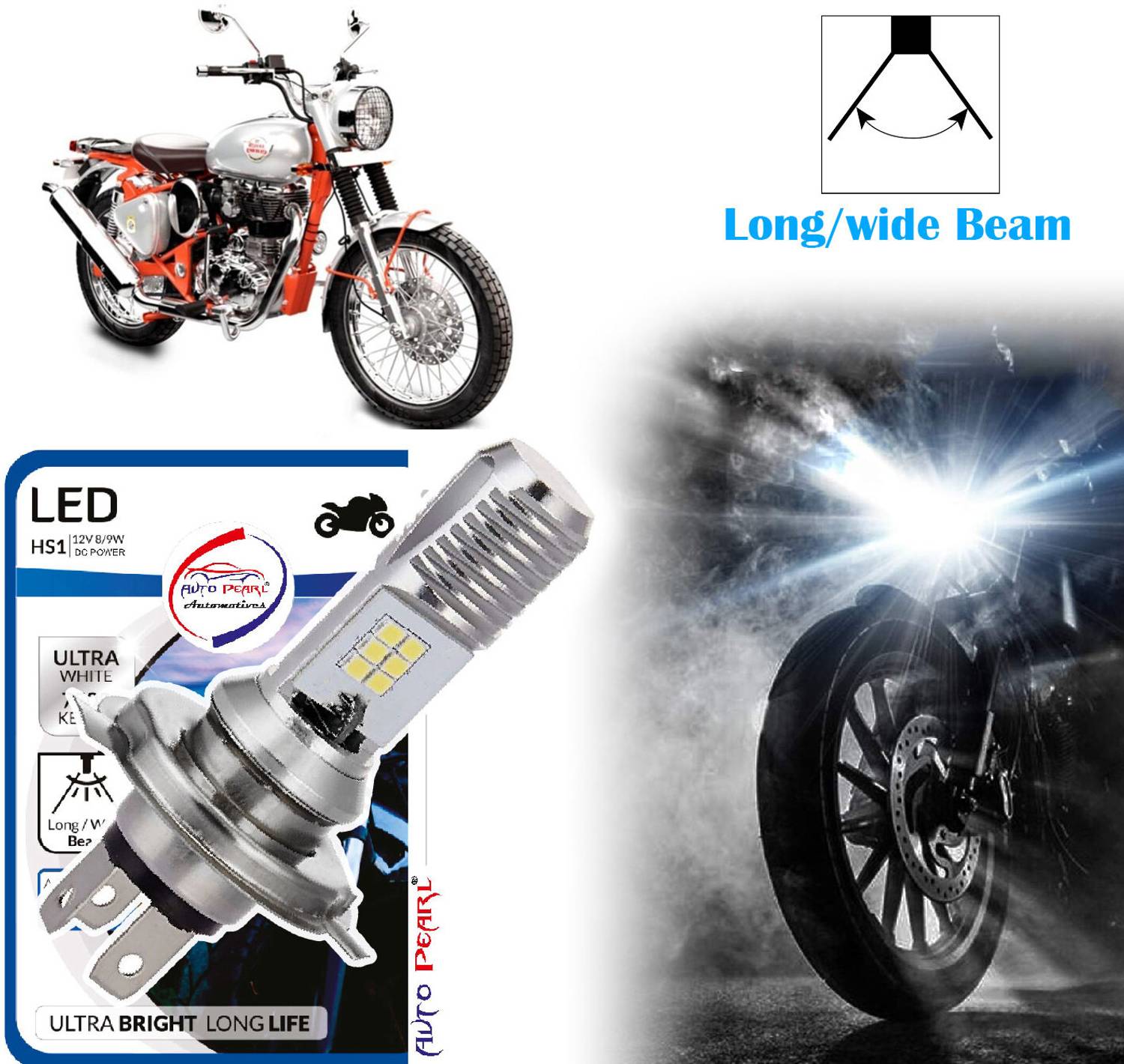 AUTO PEARL 2-Side 12Led Chips Motorcycle Bulb 7500K-12V-9W wide Beam Ultra Bright White D64 Headlight Motorbike LED for Royal Enfield (12 V, 9 W)