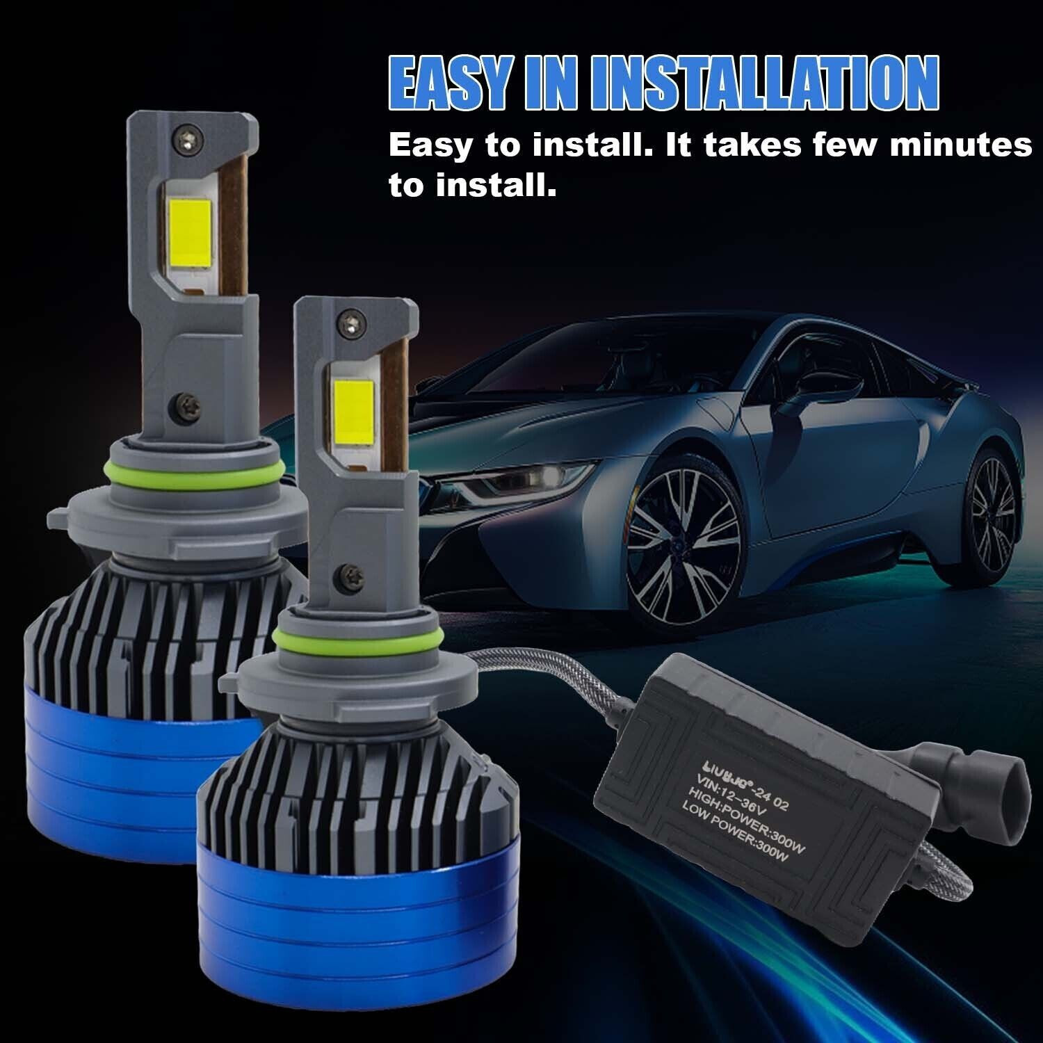 Image of LIU HJG White LED 300W DC 12V-80V Headlight Bulb Headlight Car LED (12 V, 300 W) (Universal For Car, Pack of 2)