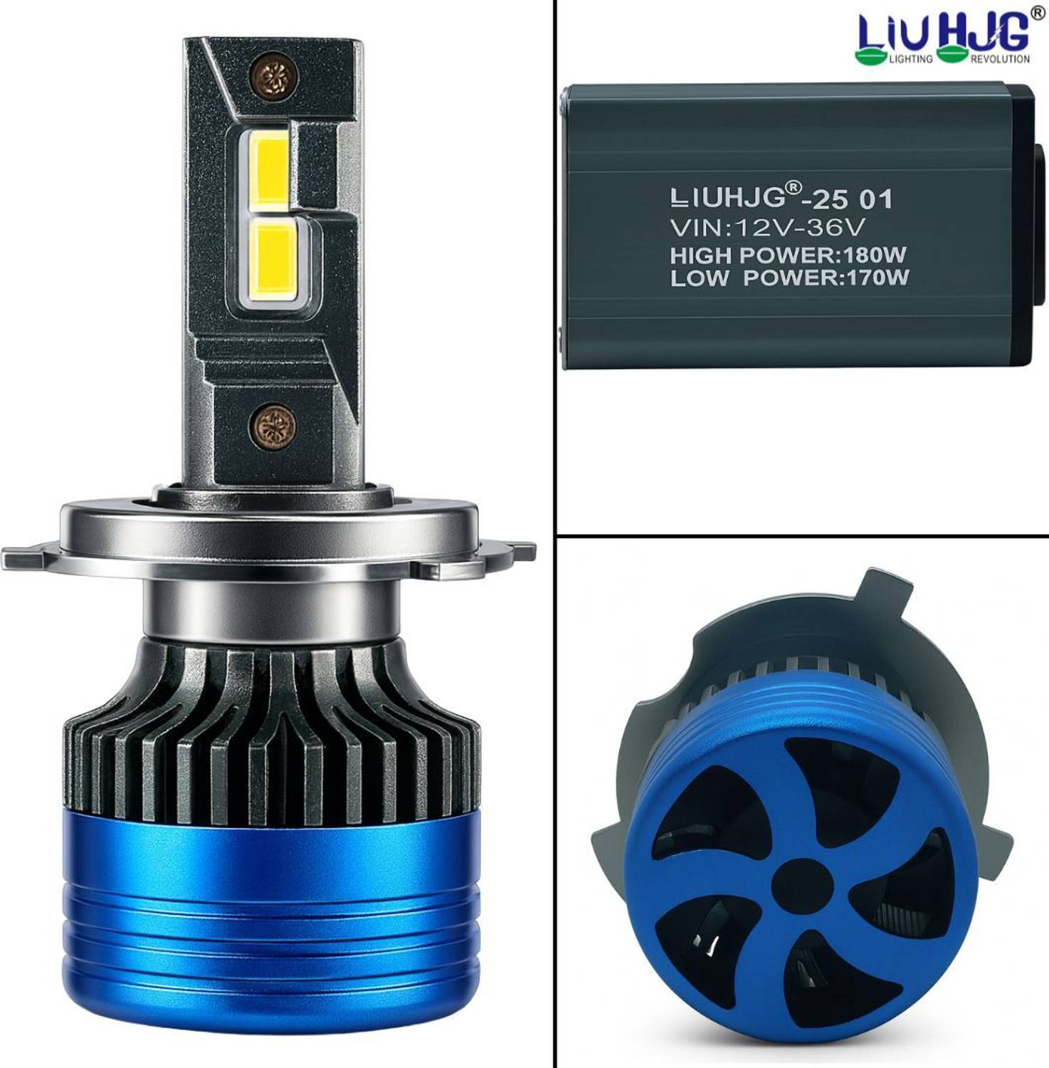 LIU HJG White LED 180W H4 Headlight Bulb - Image 3