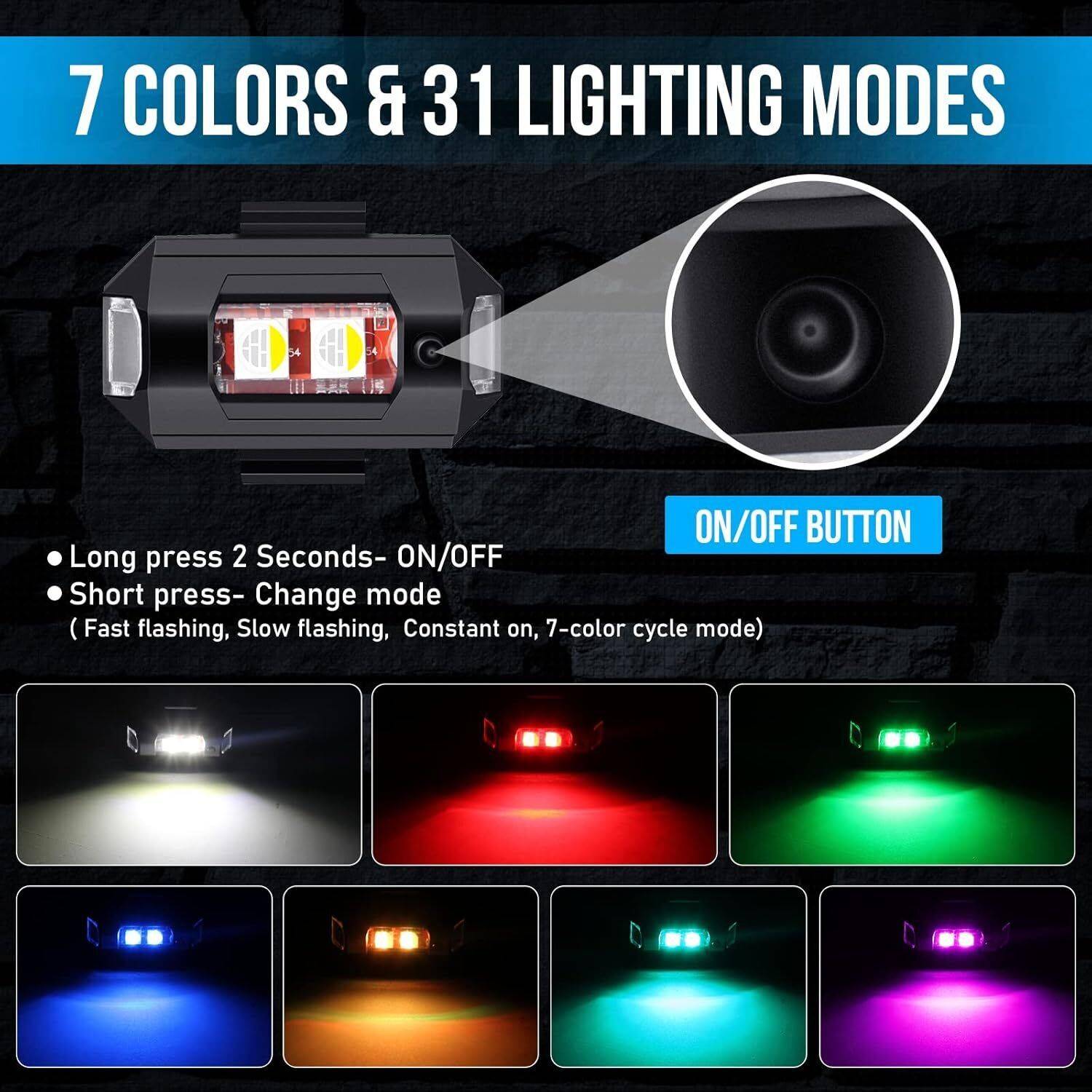 Favoto 7 Color Strobe Lights with USB Charging - Image 3