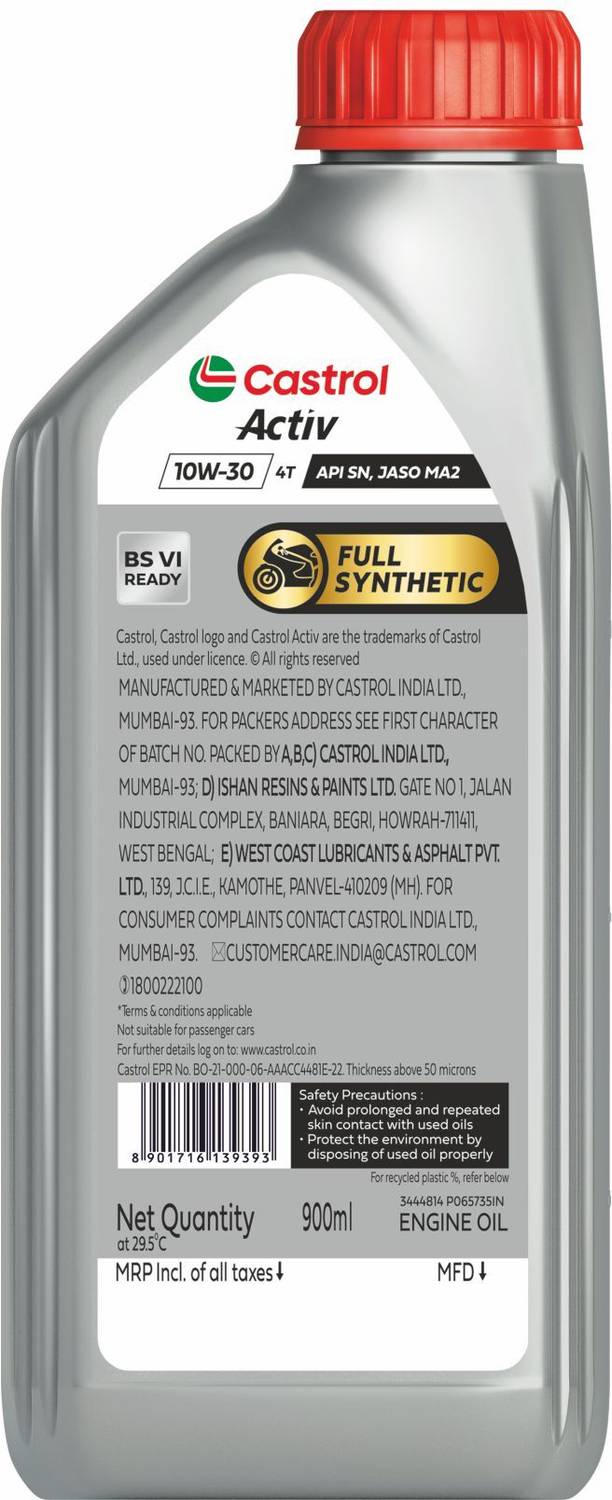 Castrol Activ 4T 10W-30 Full-Synthetic Engine Oil - Image 2