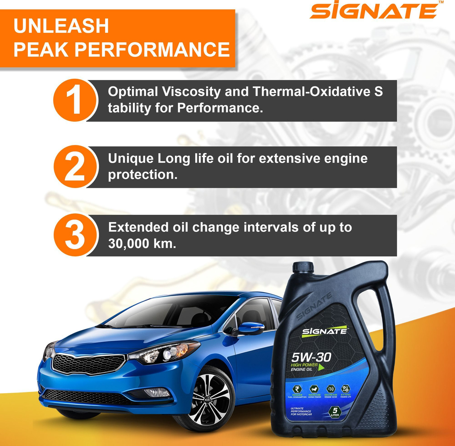 Image of Signate 5W30 Premium Fully Synthetic Engine Oil for Petrol, Diesel & CNG Cars High Performance Engine Oil