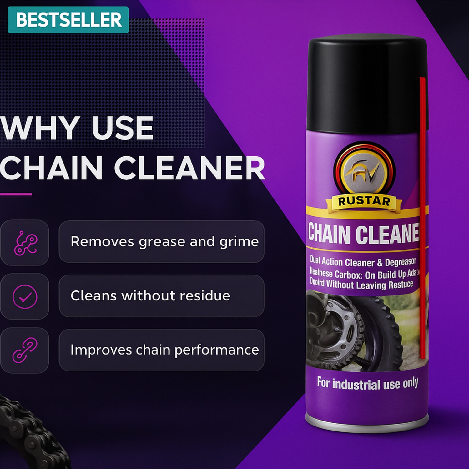 Image of RVRustar Combo of Chain Cleaner+ Chain Lube+ Car & Bike Polish with Chain Brush Chain Maintenance kit Chain Oil