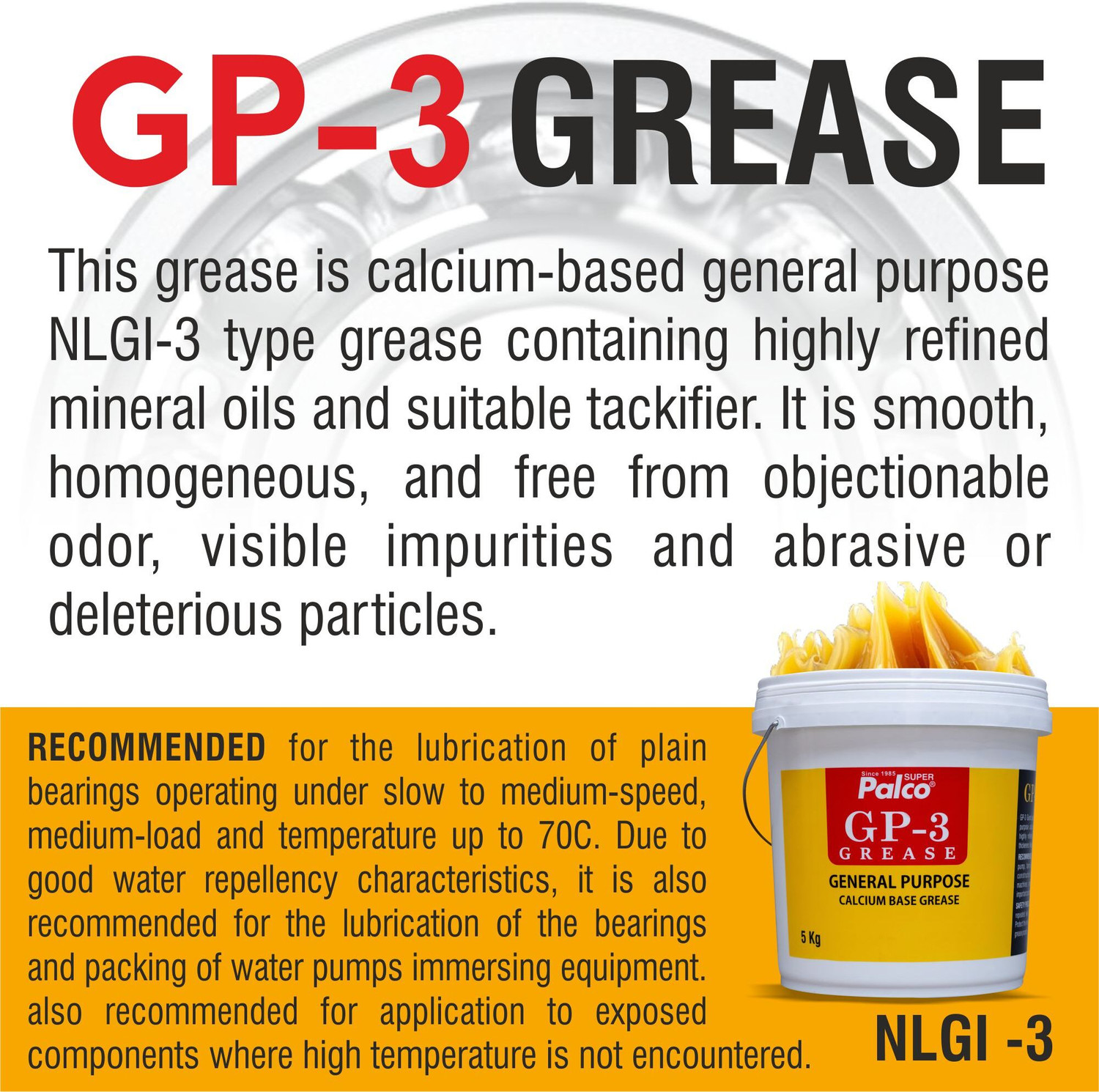 Image of PL SUPER PALCO GP-3 Grease 5KG General Multipurpose Water Resistant & Chassis Bearing Calcium Base Grease for Car Machinery Industrial Agricultural Bike Chain Lube NLGI-3 Grease