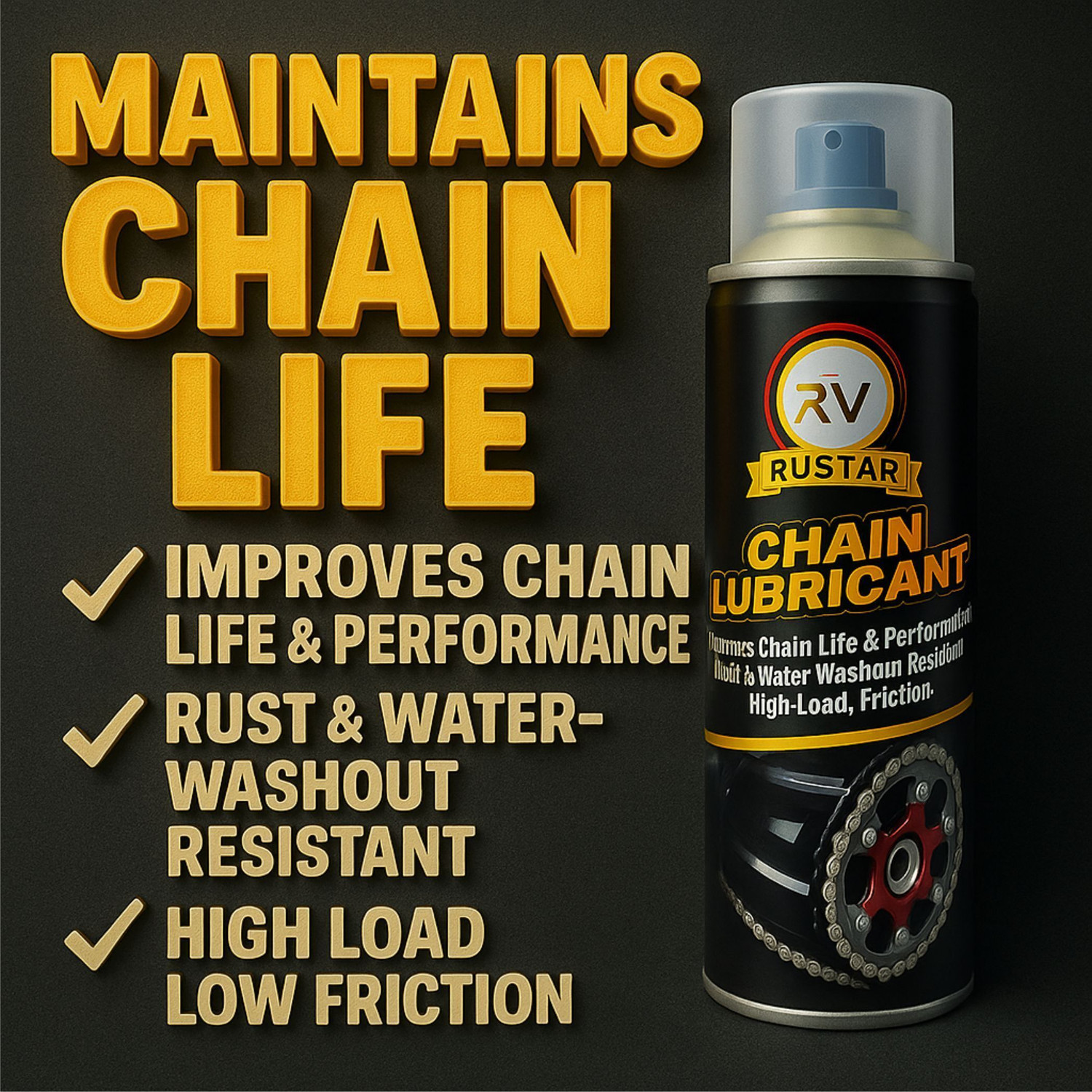Image of RUSTAR Combo of Chain Cleaner+ Chain Lubricant+ Bike & Car Polish with Cleaning Brush & Foam | Shines & Protects Chain| Car Dashboard Interior & Exterior Cleaning| Chain Oil