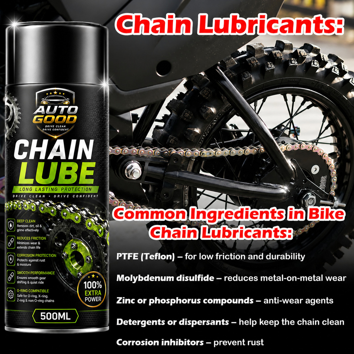 Image of Auto good 1 Chain Cleaner, 1 Chain Lube, 1 Chain Cleaning Brush Combo