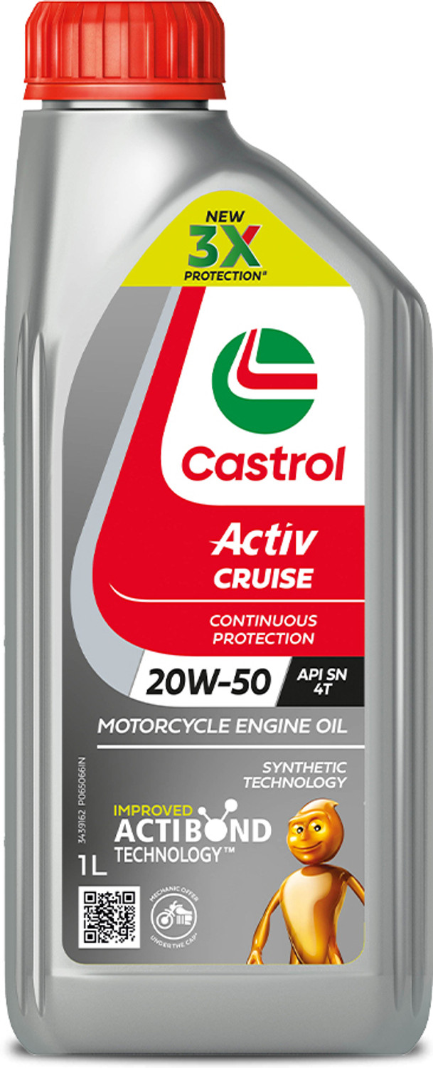 Image of Castrol Activ CRUISE 20W-50 4T for Bajaj Bikes 3X Protection with Actibond Technology for Bikes|API SN & JASO MA2 Synthetic Blend Engine Oil