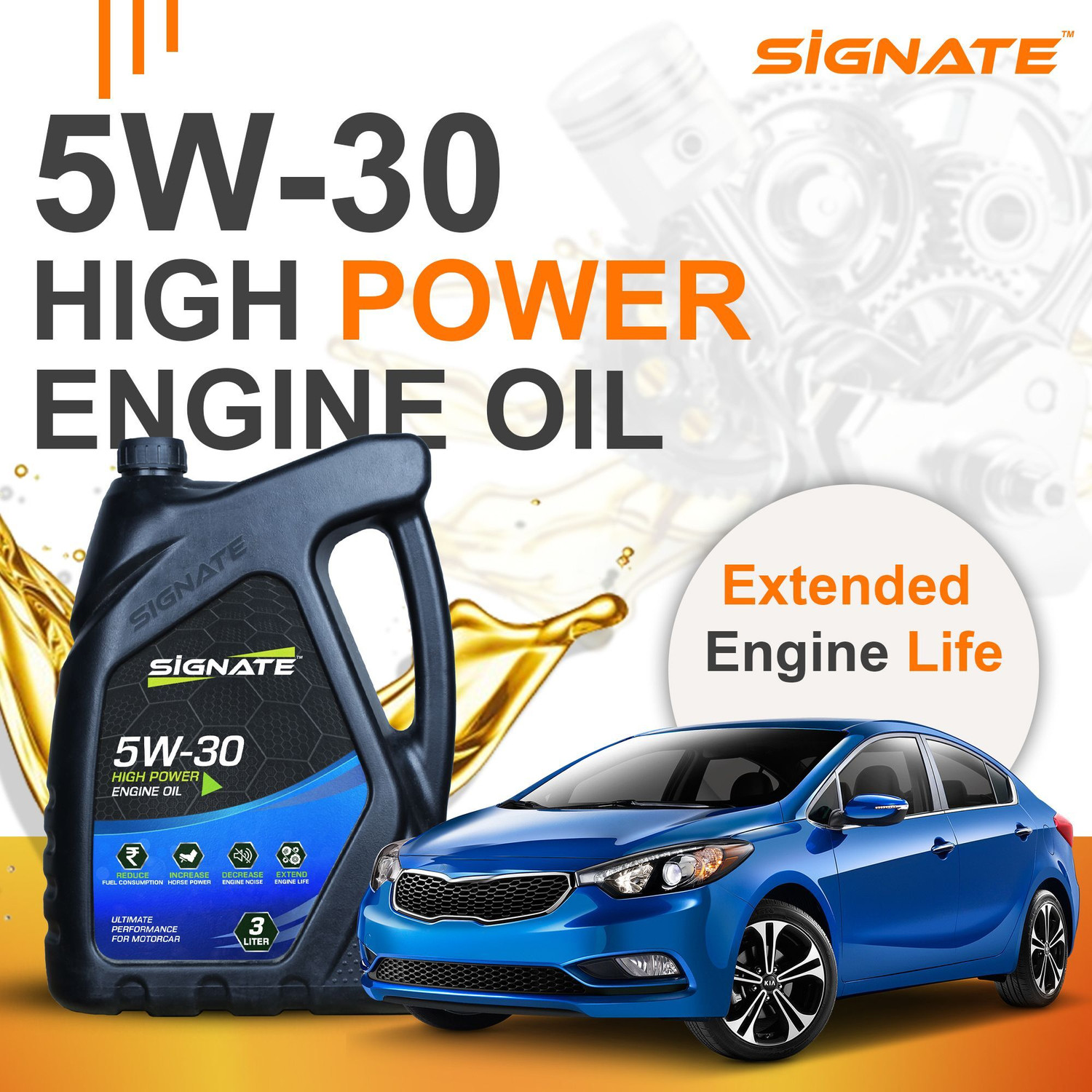 Image of Signate 5W30 Fully Synthetic Engine Oil for Petrol, Diesel & CNG Cars High Performance Engine Oil