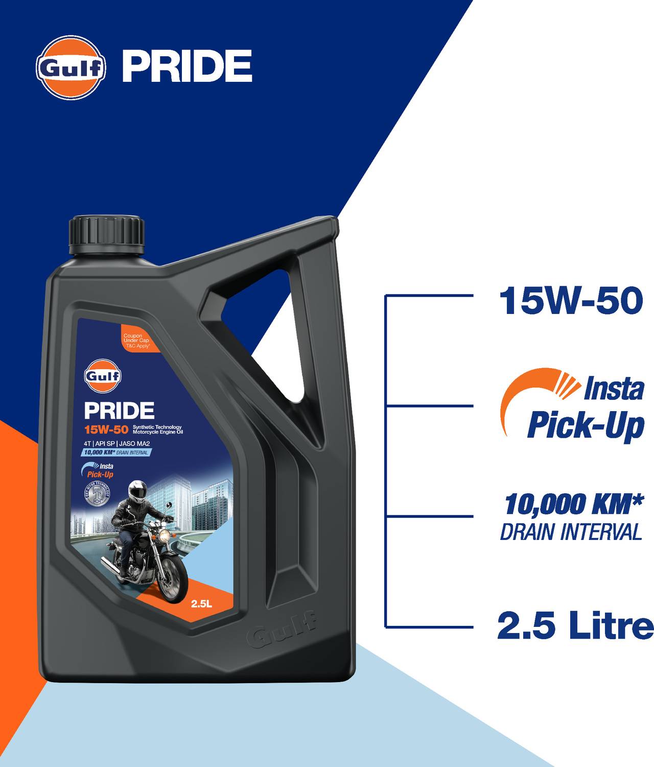 Gulf PRIDE 15W-50 4T 1L Engine Oil - Image 3